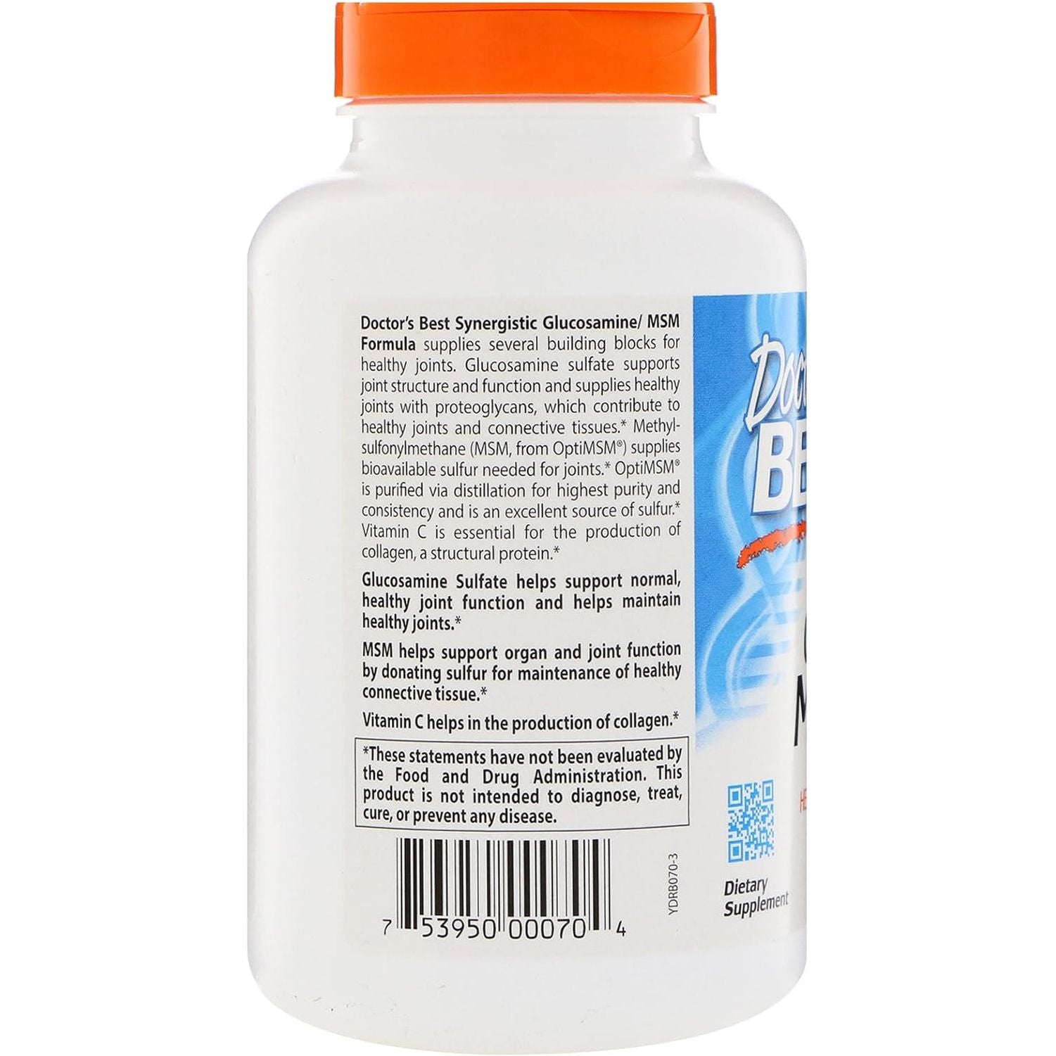 Doctor'S Best Synergistic Glucosamine MSM with Optimsm,  Joint Support, 180 Caps