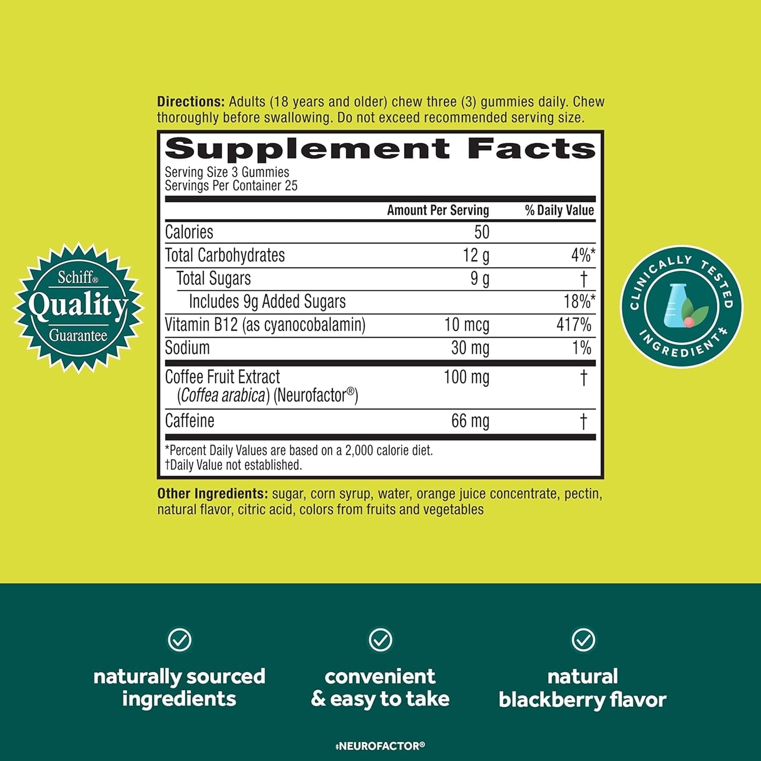 NEURIVA Brain + Energy Gummies, Nootropic Brain Supplements for Focus and Concentration 75 Count