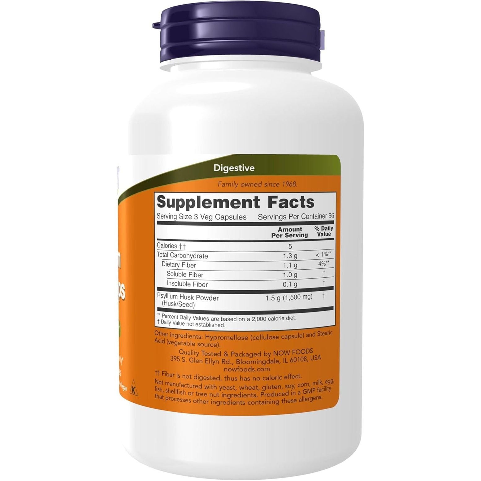 NOW Foods Supplements, Psyllium Husk Caps 500 Mg/200 Veg Capsules