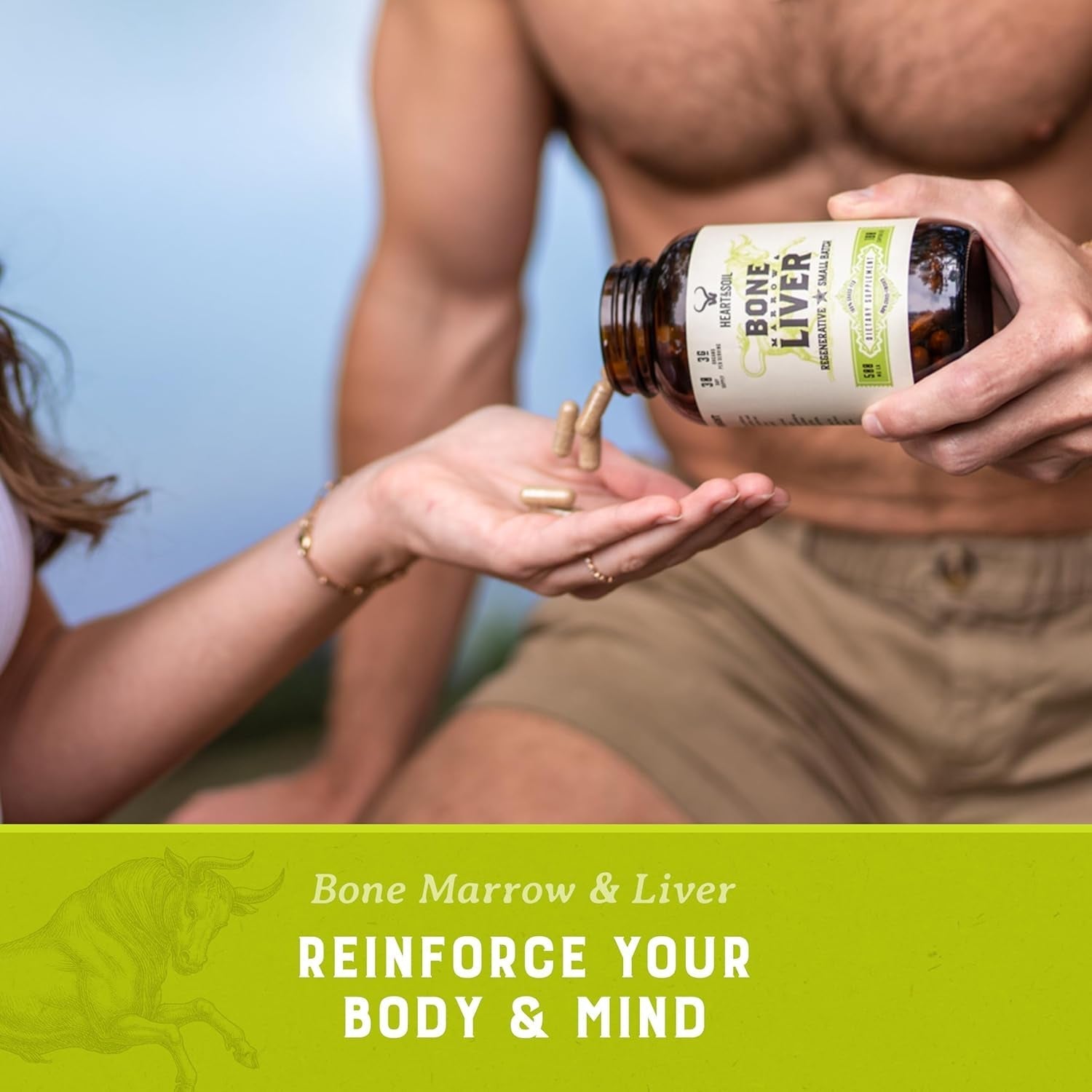 HEART & SOIL - Grass-Fed Bone Marrow and Beef Liver Supplement – 3000Mg for Mood, Bone, Joint, Tissue, Skin Health 180 Capsules