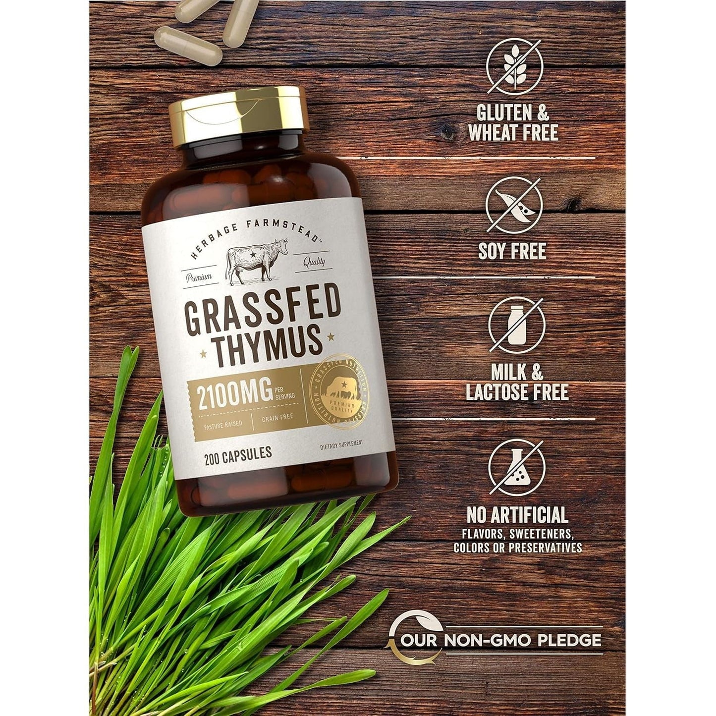 Carlyle Grass Fed Beef Thymus Bovine Supplement | 2100Mg | 200 Capsules by Herbage Farmstead