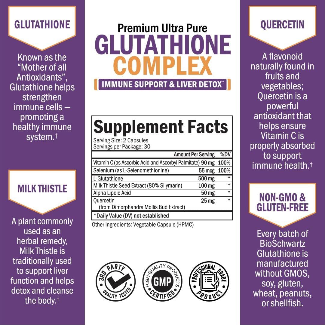 Glutathione Supplement Liver Detox - Natural Immunity Defense Health Formula and Cleanse 500Mg 60Ct