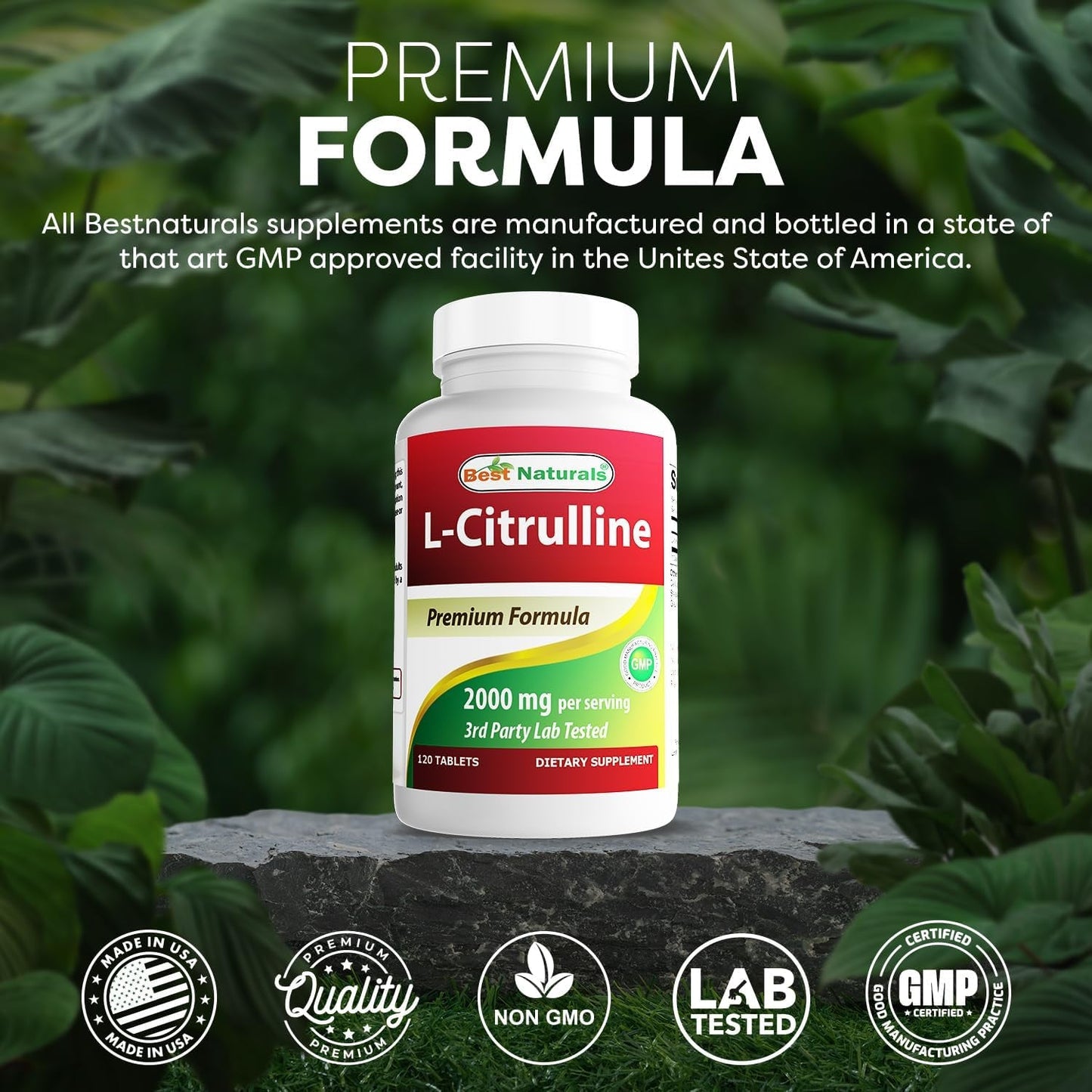 Best Naturals L-Citrulline 2000Mg/Serving - Non-Gmo - Gluten Free - 120 Tablets