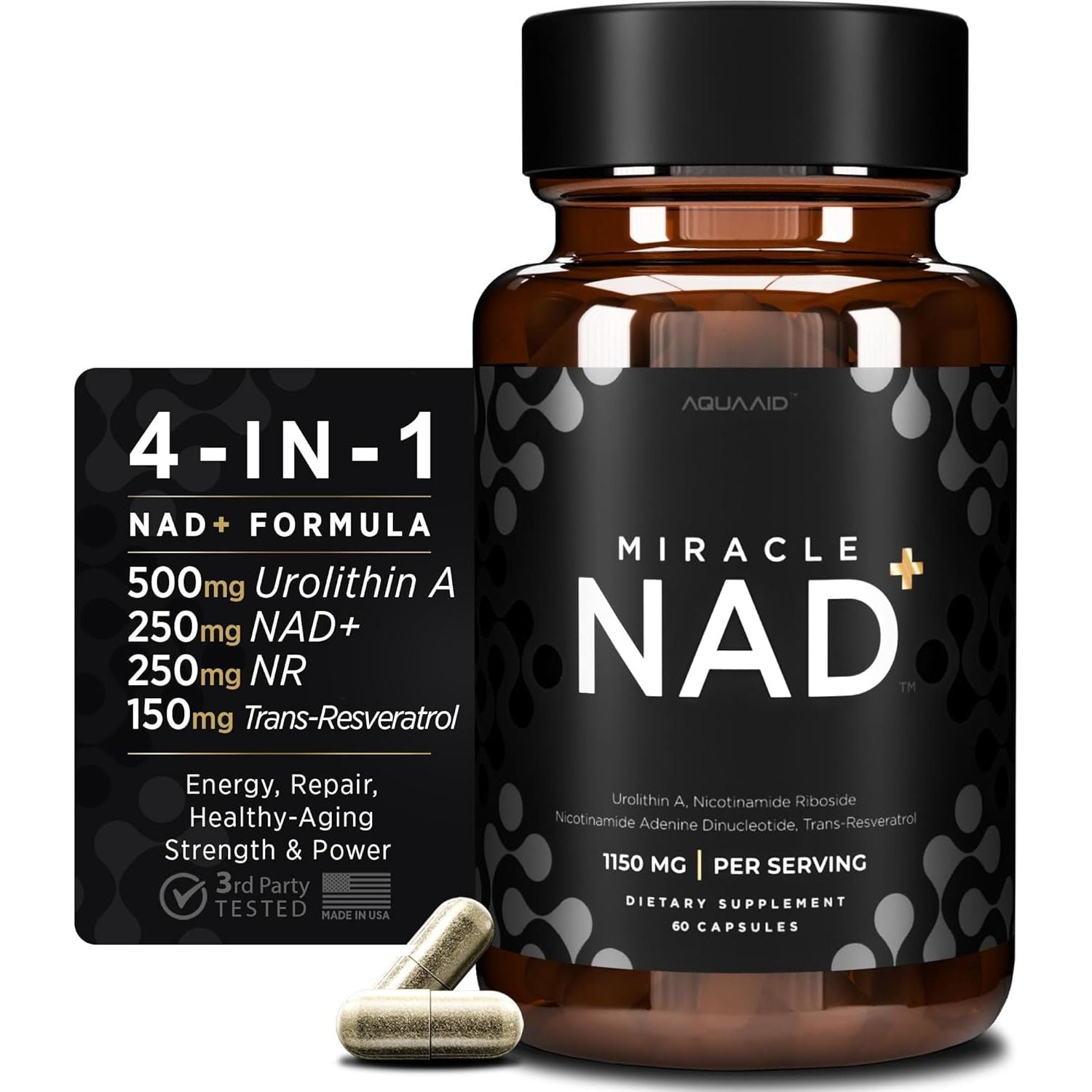Miracle NAD with Urolithin a Supplement , Trans Resveratrol - Healthy-Aging, Cellular Energy & Repair - 60 Capsules