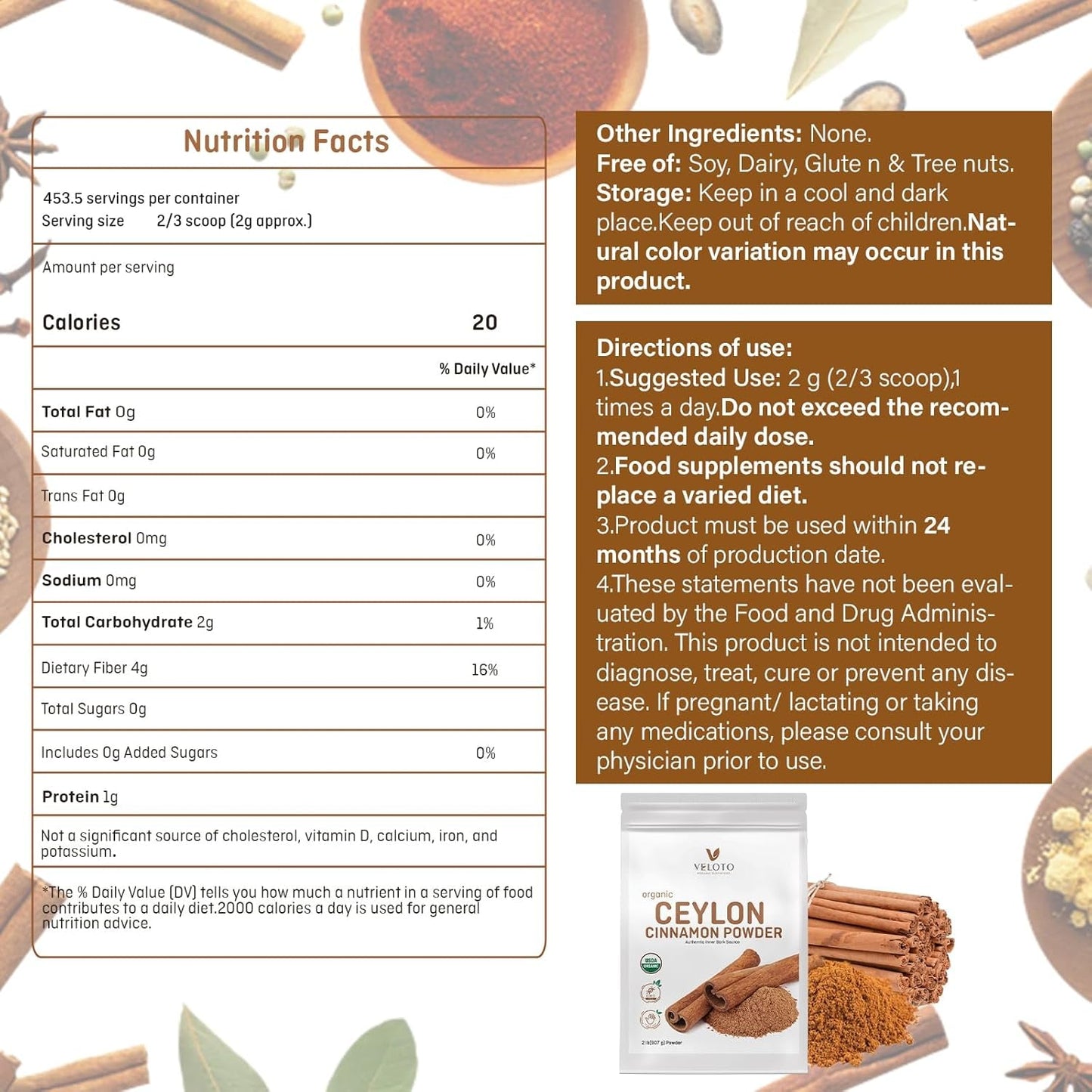 Ceylon Cinnamon Powder Organic Cinnamon Powder, 2Lb