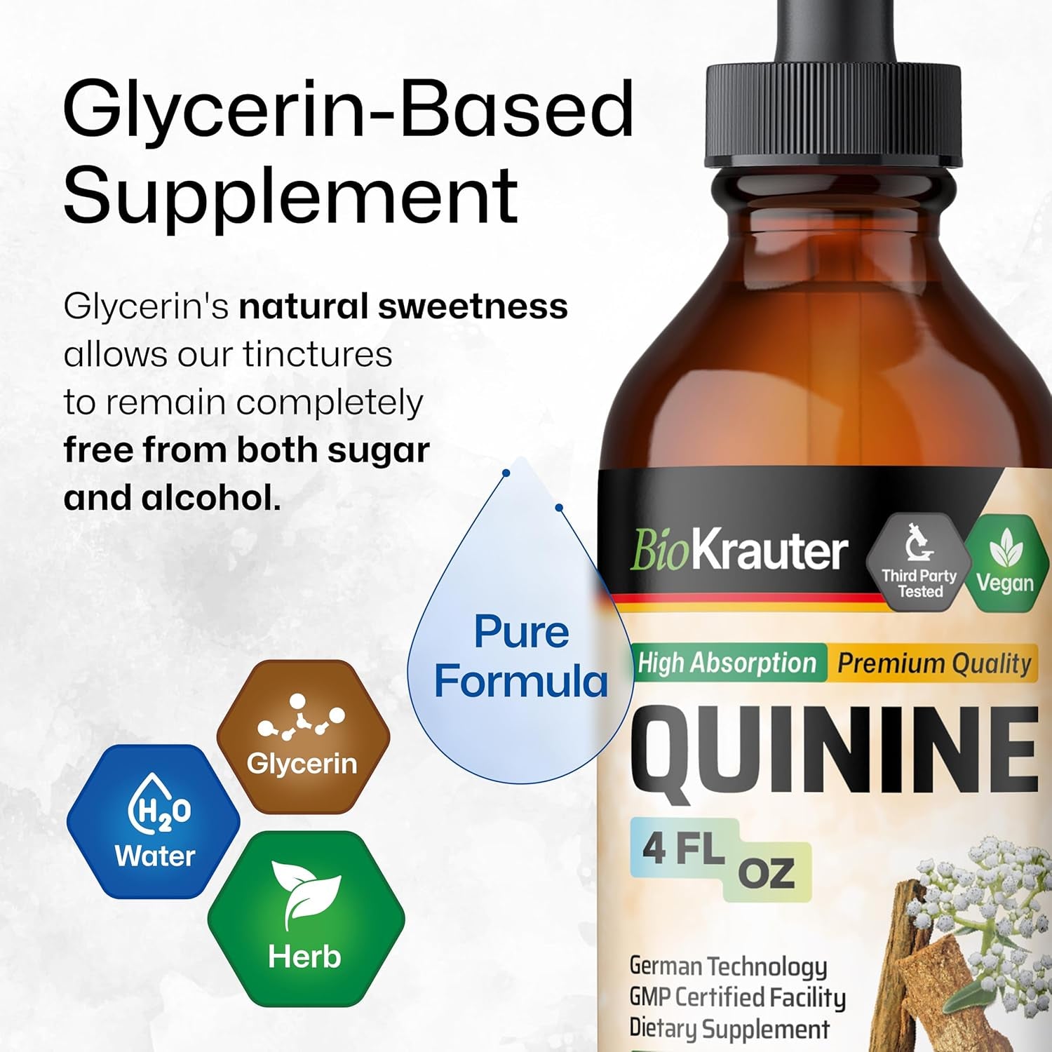 BIO KRAUTER Quinine for Leg Cramps Tincture - Cinchona Bark Extract - 4 Fl.Oz.