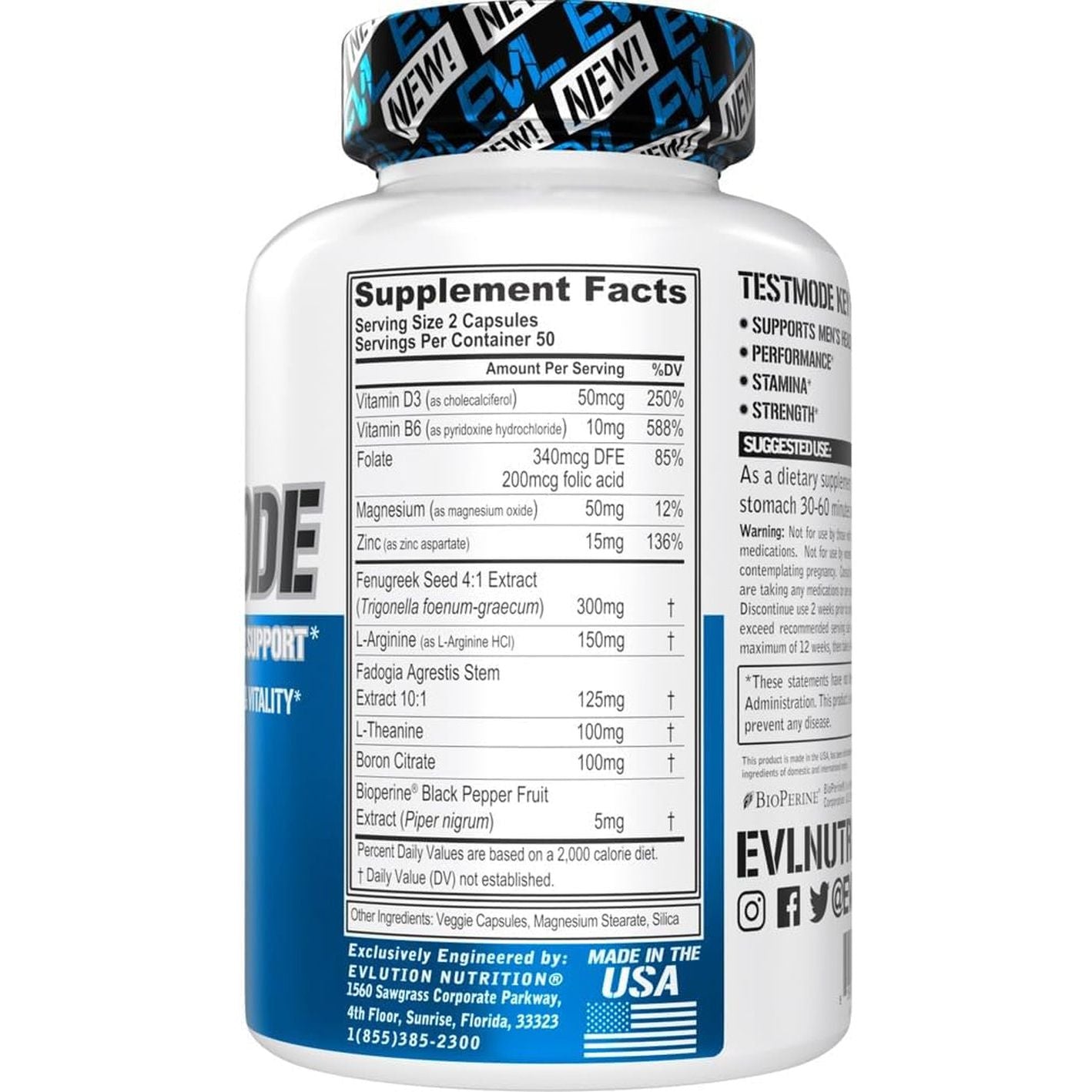 Evlution Nutrition Testmode - Complete Testosterone Support for Men’S Health & Vitality 50 Servings 