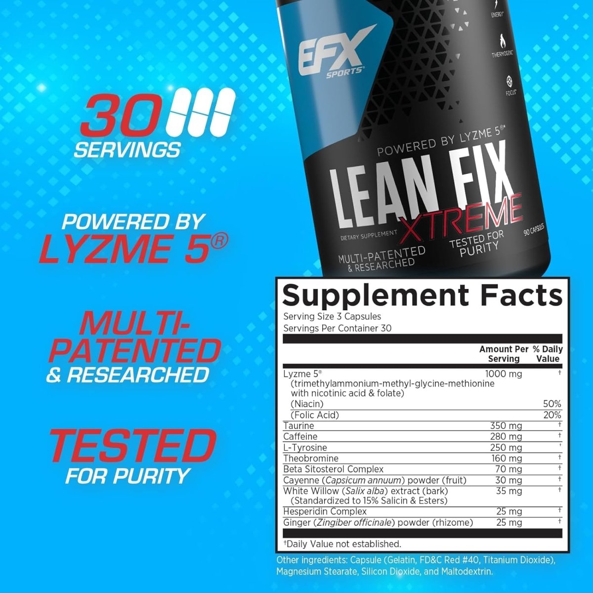 EFX Sports Lean Fix Xtreme - Weight Loss Supplement & Fat Burning Formula 90 Capsules - Suppviv