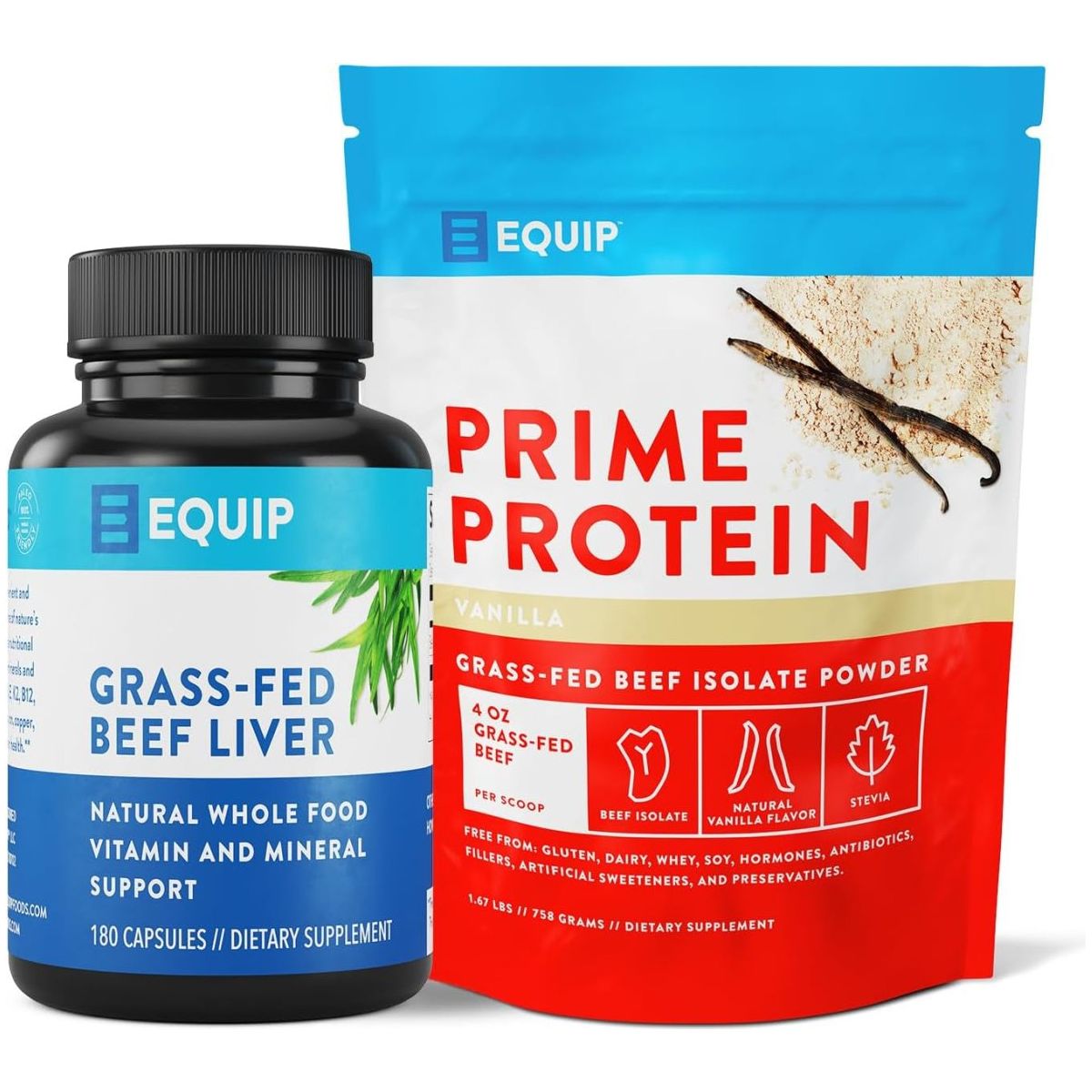 Equip Foods Grass - Fed Beef Liver Capsules & Prime Protein Powder Vanilla - Suppviv