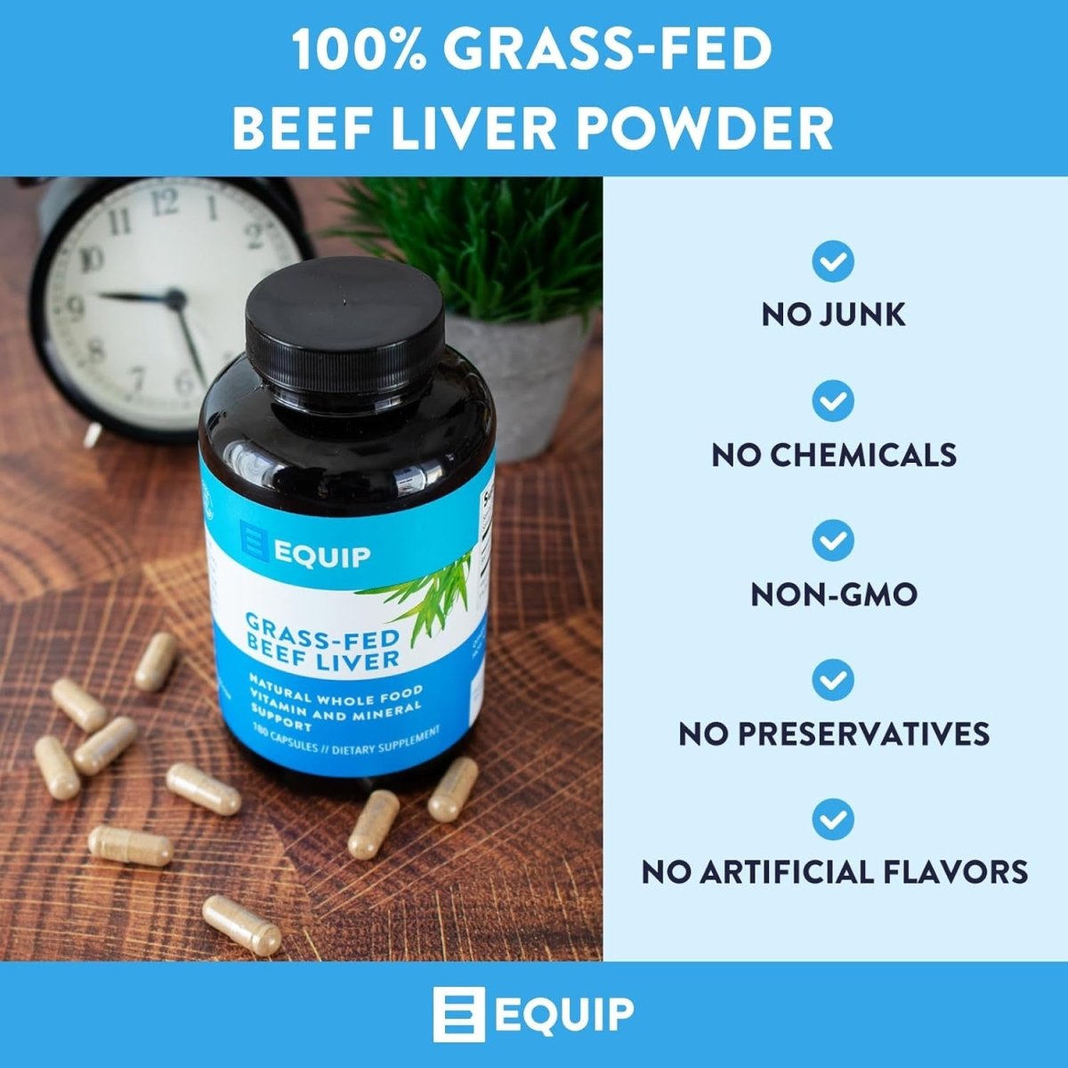 Equip Foods Grass - Fed Beef Liver Supplement (180 Capsules, 30 Servings) - Suppviv