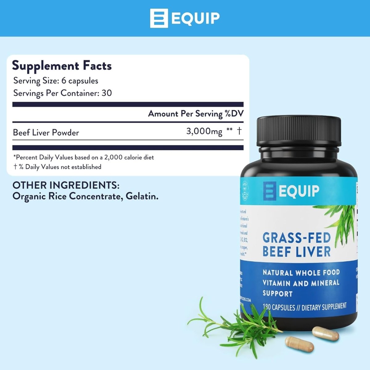 Equip Foods Grass - Fed Beef Liver Supplement (180 Capsules, 30 Servings) - Suppviv