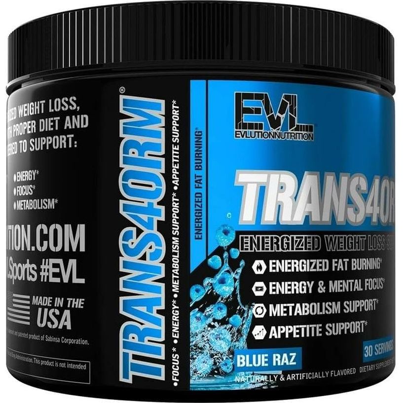 Evlution Thermogenic Fat Burning Support Powder Nutrition Trans4Orm - to Support Fast Metabolism Weight Loss - Blue Raz - Suppviv
