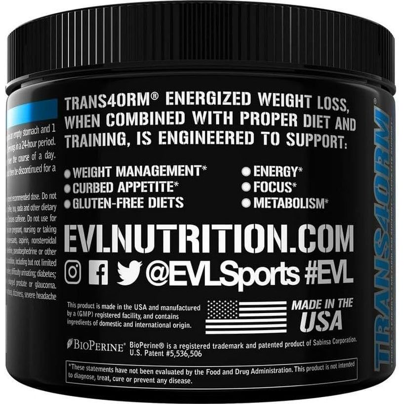Evlution Thermogenic Fat Burning Support Powder Nutrition Trans4Orm - to Support Fast Metabolism Weight Loss - Blue Raz - Suppviv