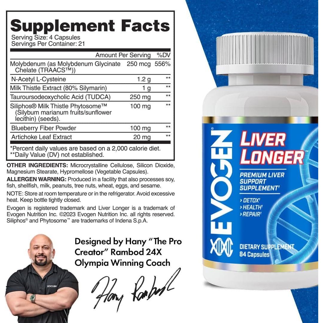 Evogen Liver Longer - Premium Liver Support Supplement 84 Capsules 1 PACK - Suppviv