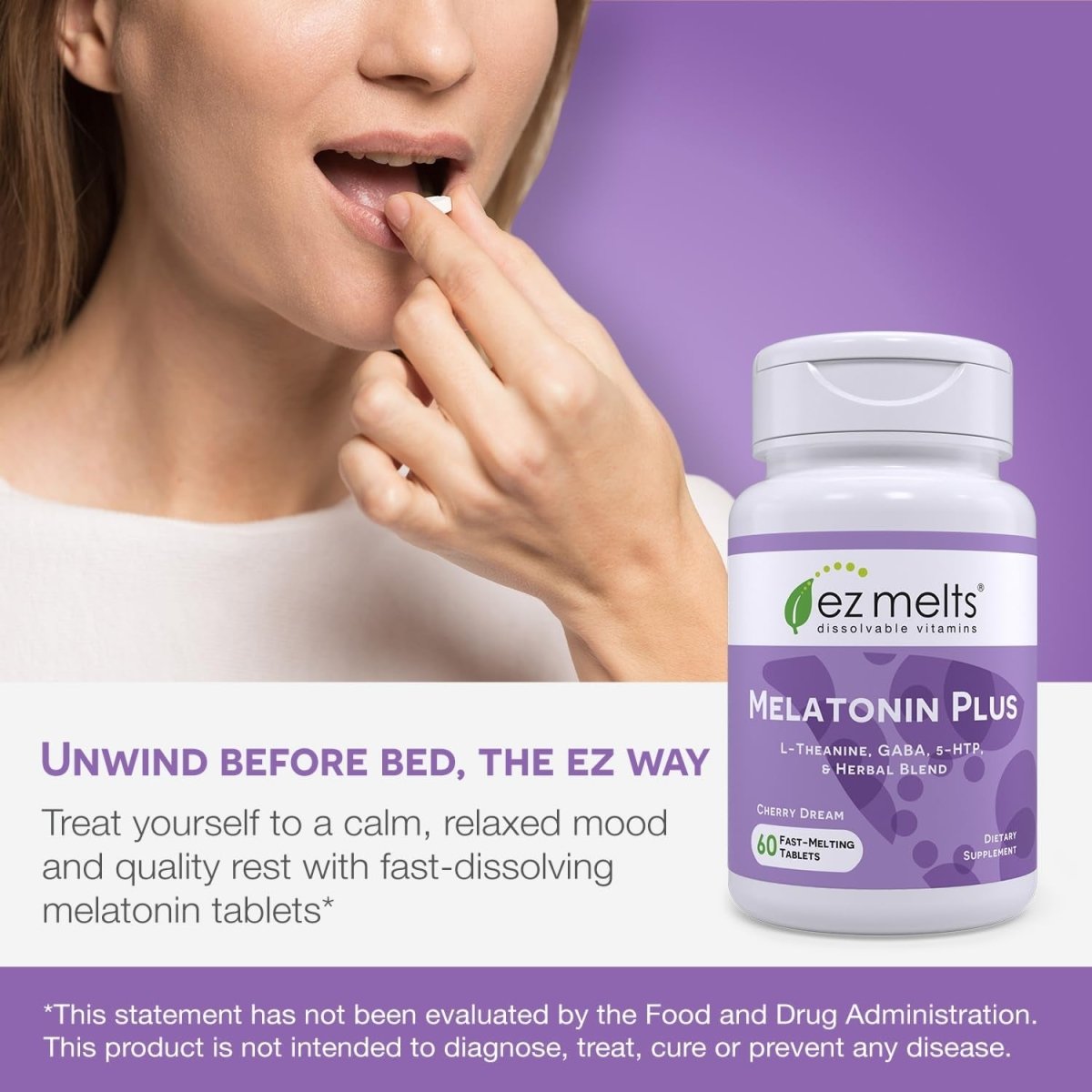 EZ Melts Dissolvable Melatonin Plus Sleep Support 60 - Day Supply - Suppviv