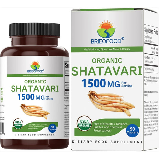 Brieofood Organic Shatavari 1500Mg, 45 Servings, Vegetarian, Gluten Free, 90 Vegetarian Tablets