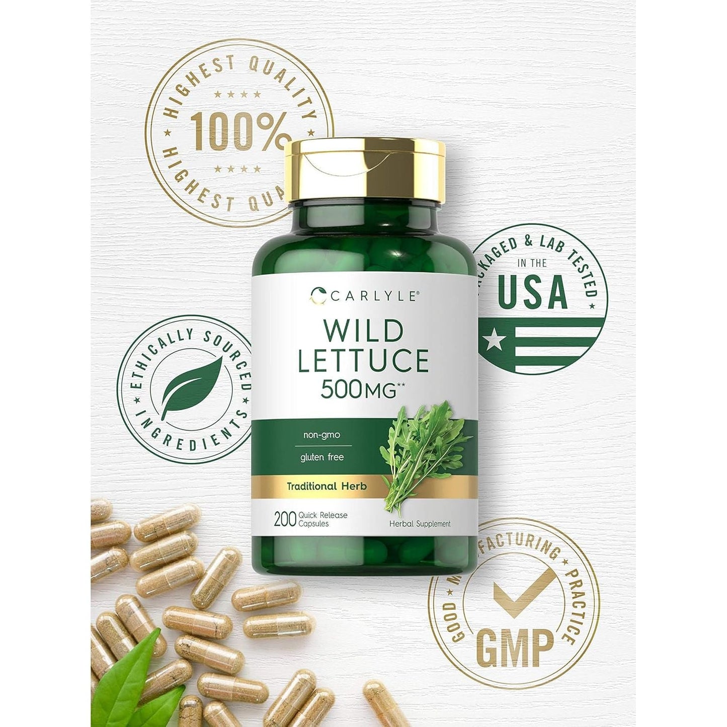Carlyle Wild Lettuce Extract 500Mg | 200 Capsules | Non-Gmo, Gluten Free Supplement