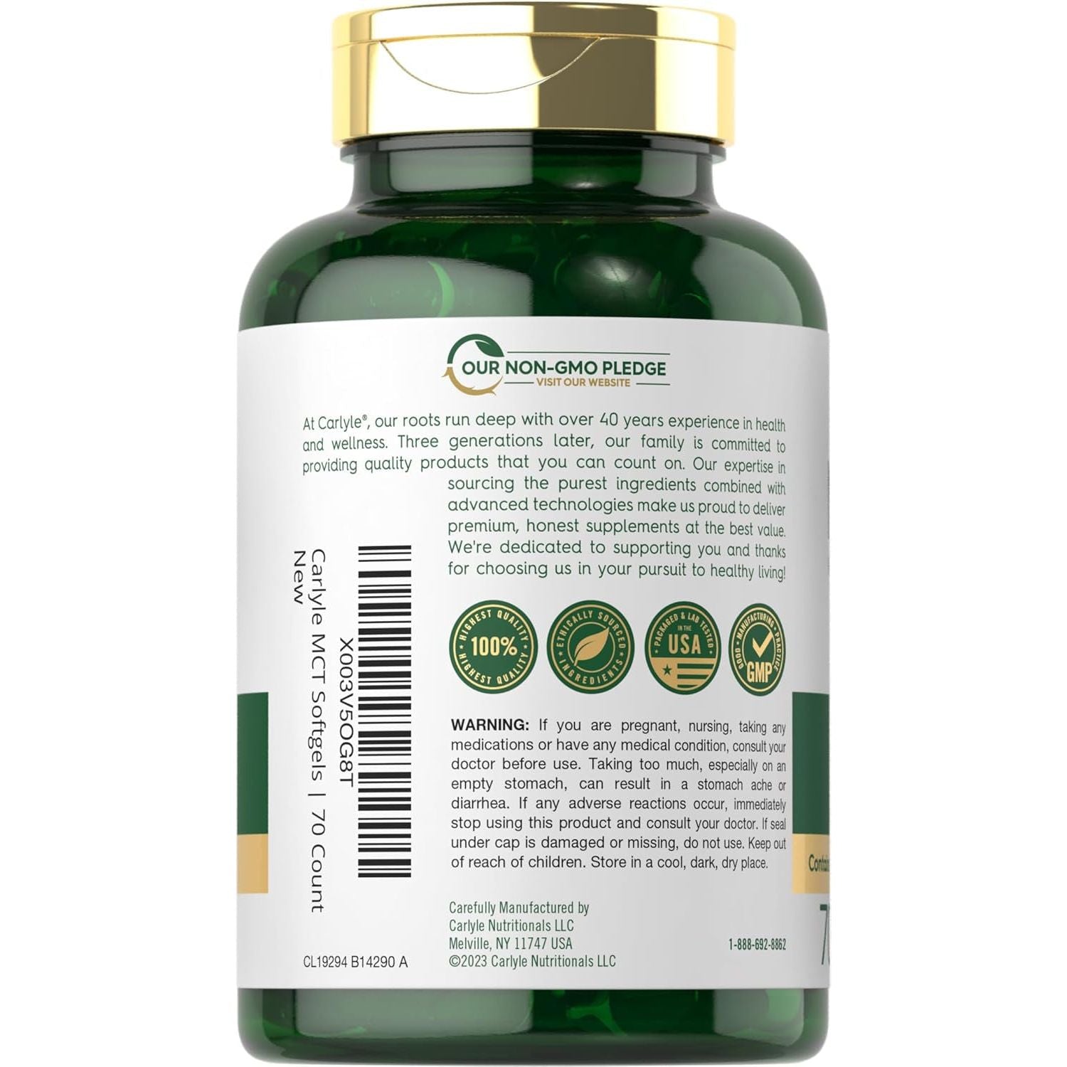 Carlyle MCT Oil Capsules 3600 Mg | 70 Softgels | Keto Coconut Oil Pills | Non-Gmo & Gluten Free Supplement