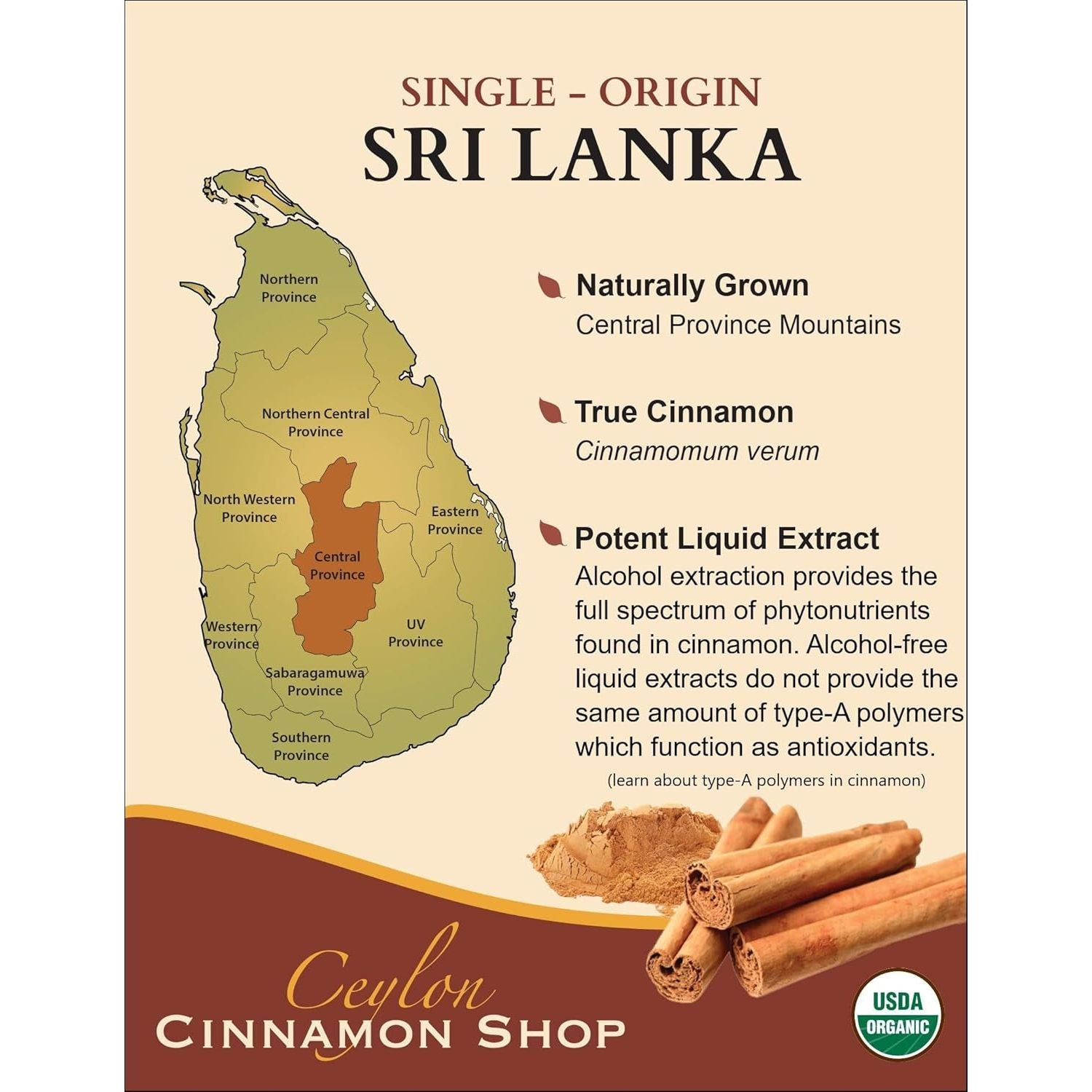Cinnagold™ Organic Ceylon Cinnamon (100% Certified) Supplement, High-Potency Liquid Extract, 4 Oz. – Super Antioxidant