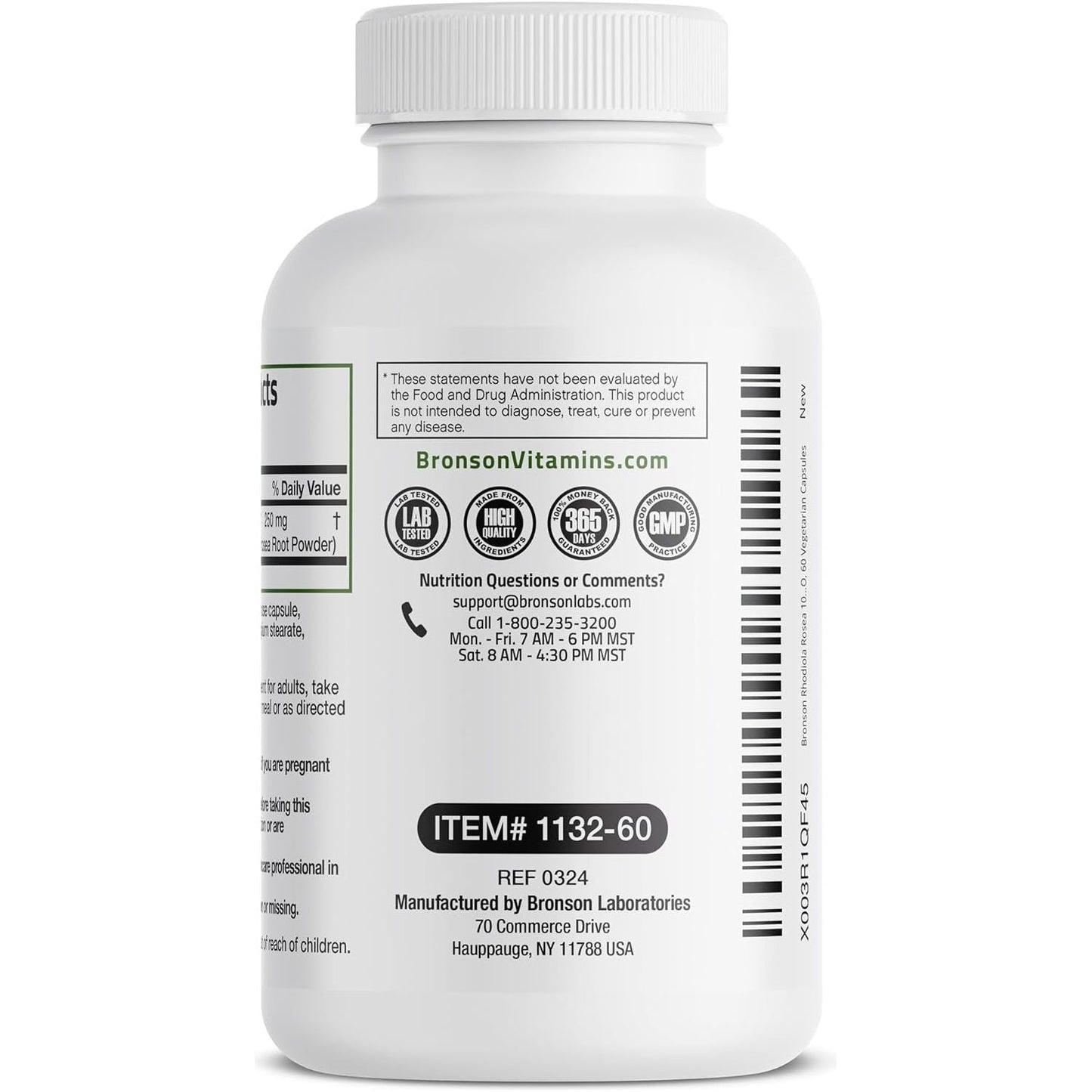 Bronson Rhodiola Rosea Vegetarian Capsules - Adaptogenic Herb - Brain, Stress & Mood Support, 60 Count