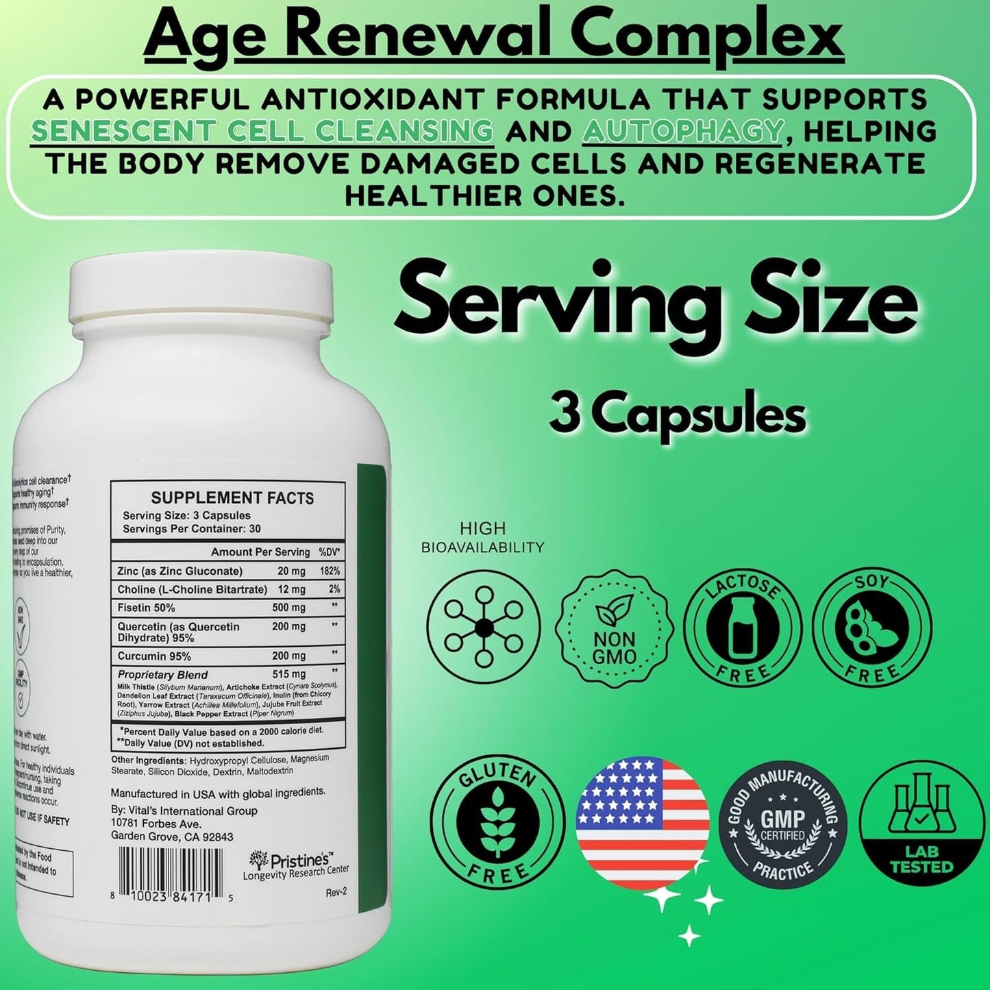 Age Renewal Complex & Autophagy Aid Senolytic Cell Cleansing Anti-Aging Supplement - 30 Day Supply