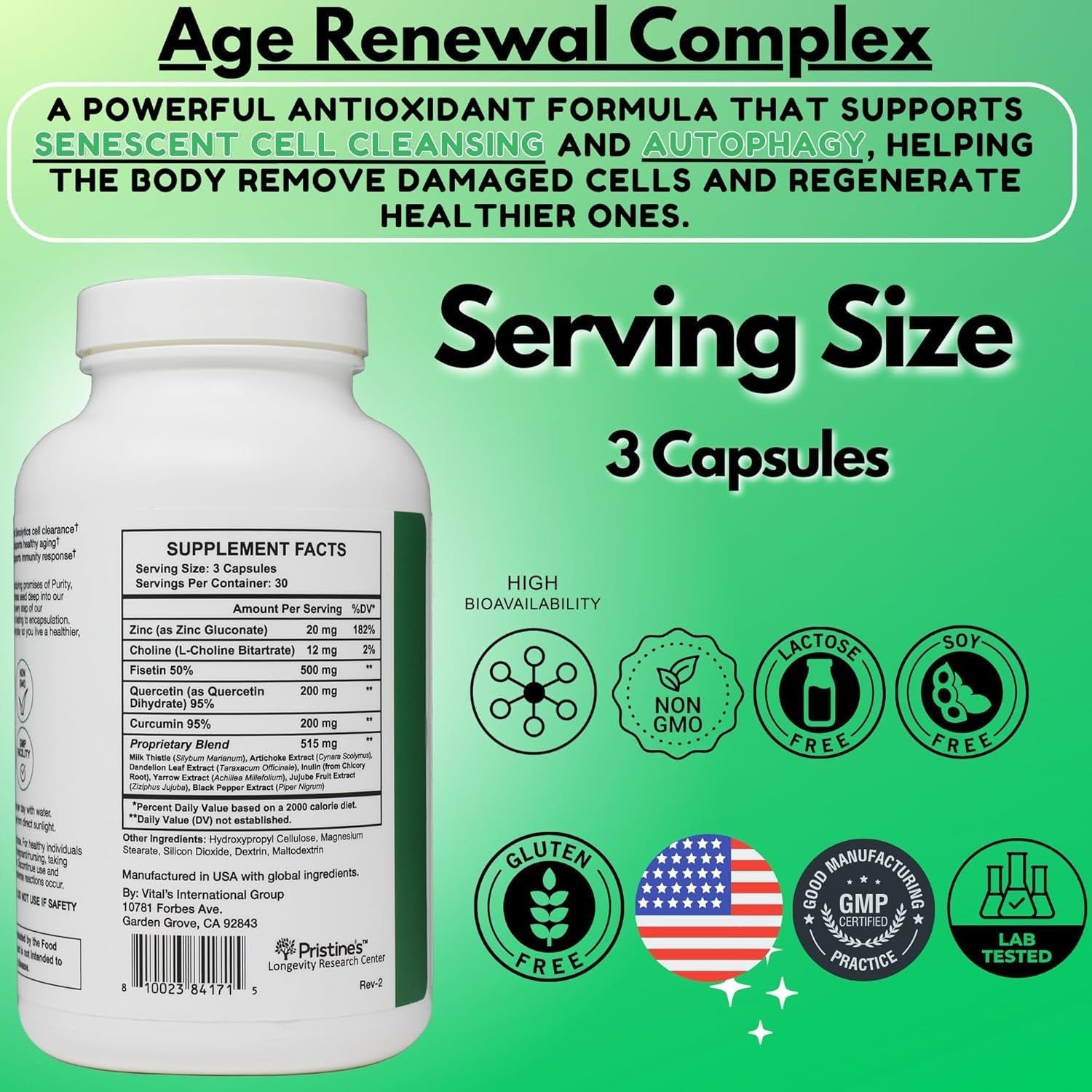 Age Renewal Complex & Autophagy Aid Senolytic Cell Cleansing Anti-Aging Supplement - 30 Day Supply