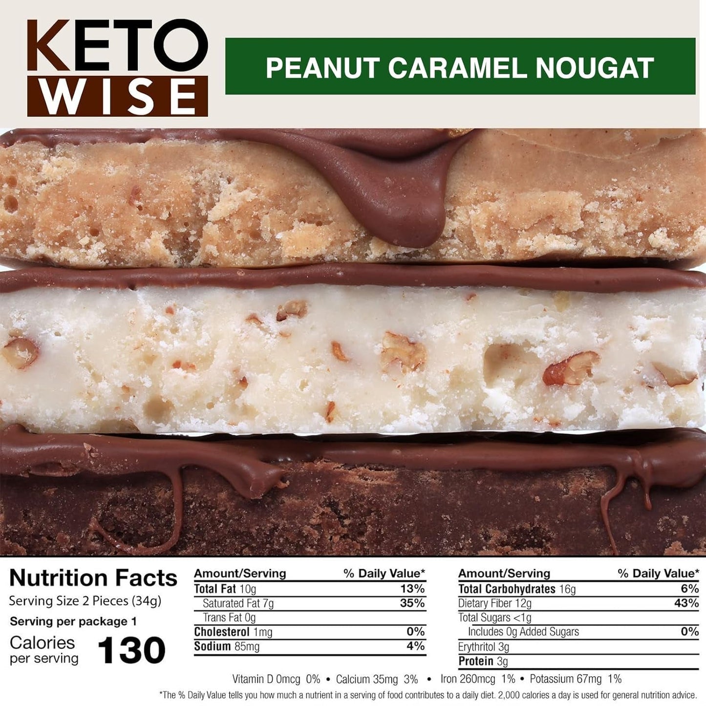 Keto Wise Fat Bombs - Made with Chocolate Containing MCT Oil - 7G Fat, 2G Net Carbs | Peanut Caramel Nougat, Pack of 16