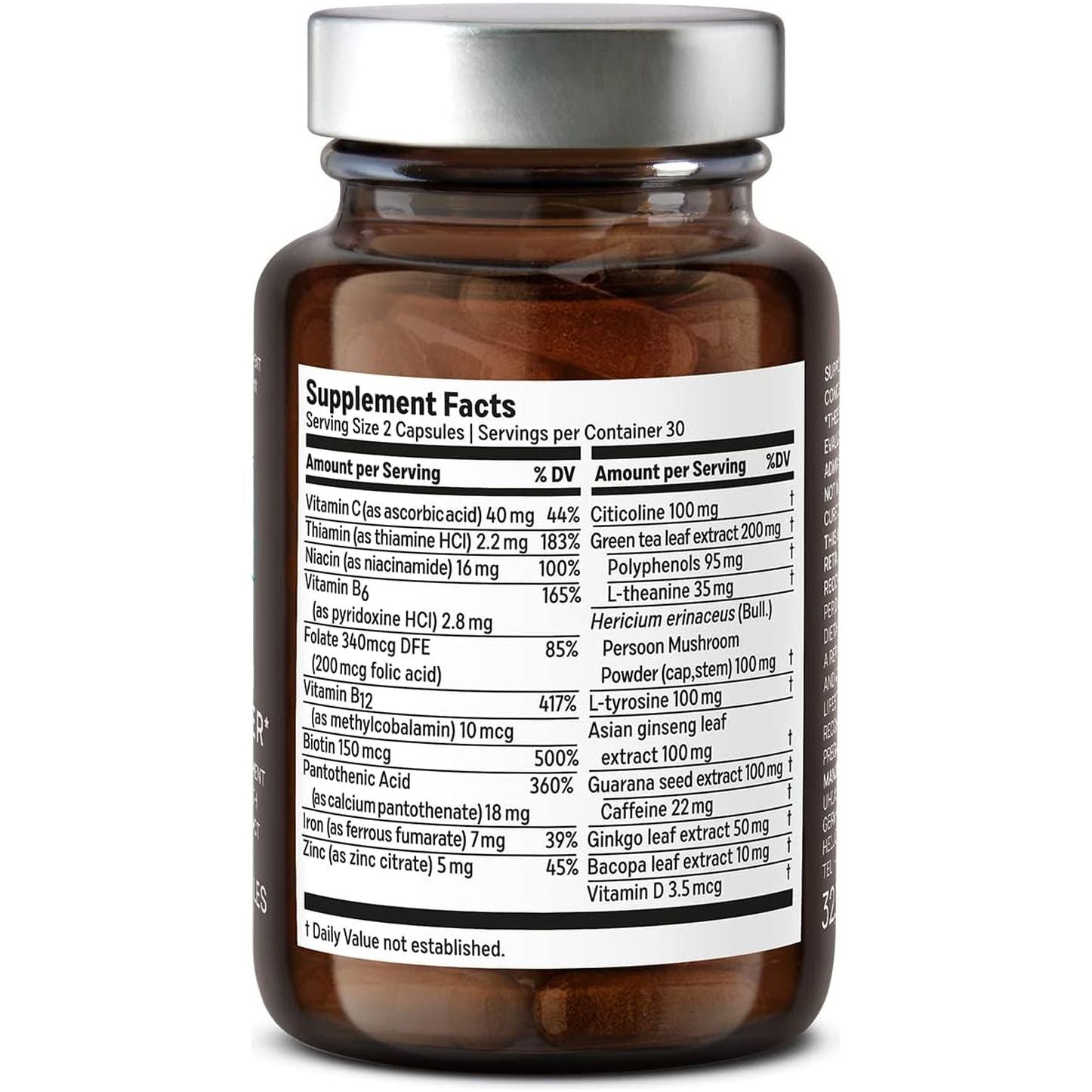 CLAV N°4 Brain Booster - Nootropics Brain Support Supplement for Memory & Focus - 60 Capsules