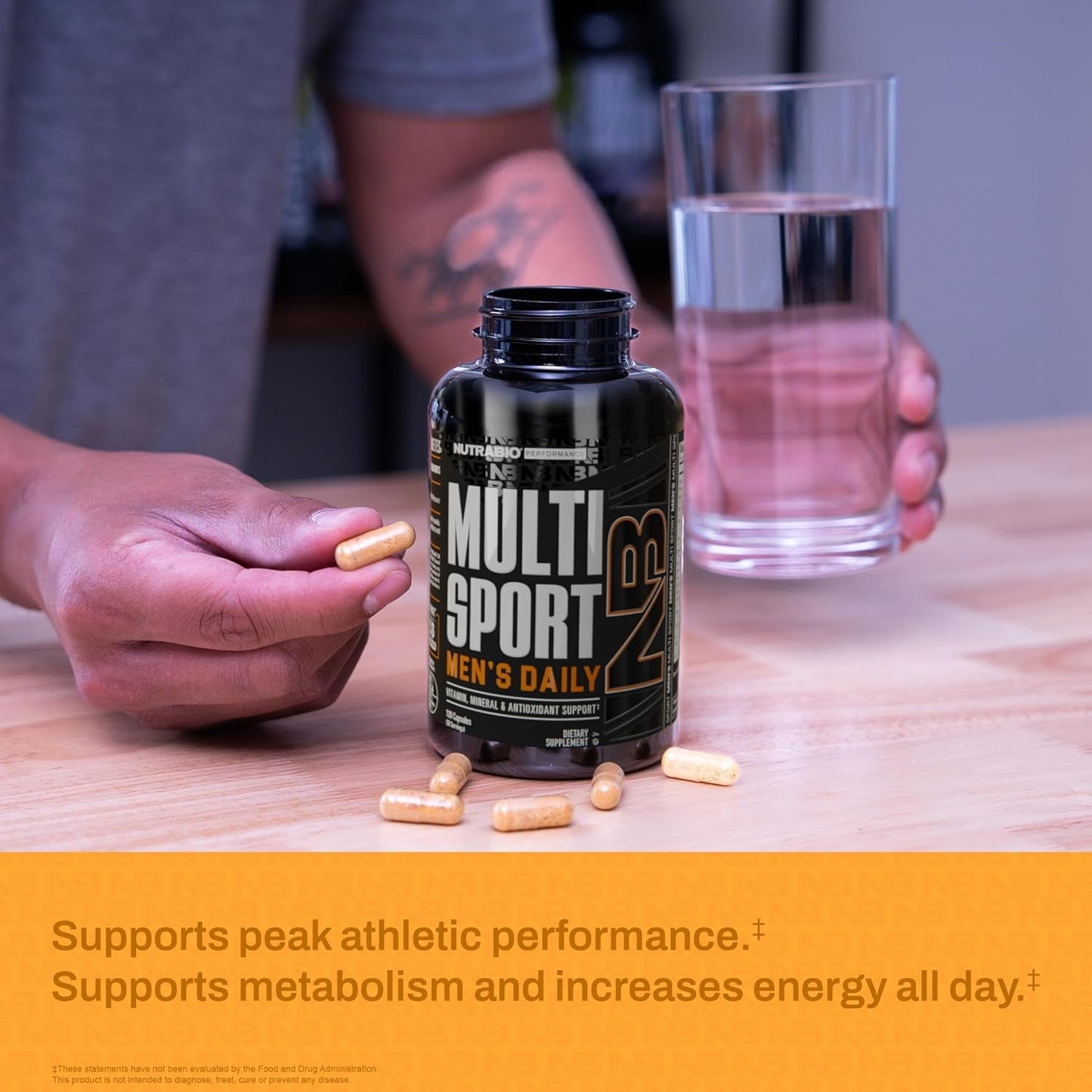 Nutrabio Multisport for Men - Multivitamin - 33 Vitamins, Minerals, Micronutrients (120 Vegetable Capsules)