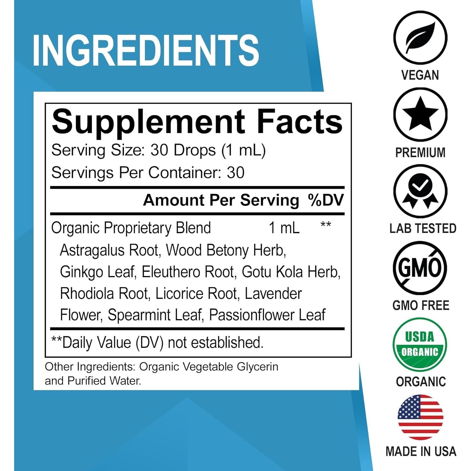 Adrenal Support Supplements Liquid Drops - Organic Adrenal and Focus Supplement, 1Oz