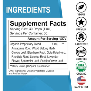 Adrenal Support Supplements Liquid Drops - Organic Adrenal and Focus Supplement, 1Oz