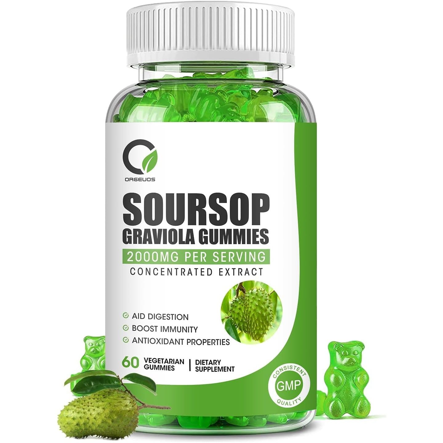 Soursop Graviola Gummies, Organic Soursop Leaves and Seeds Extract for Immune Support and Antioxidant Properties 60 Gummies