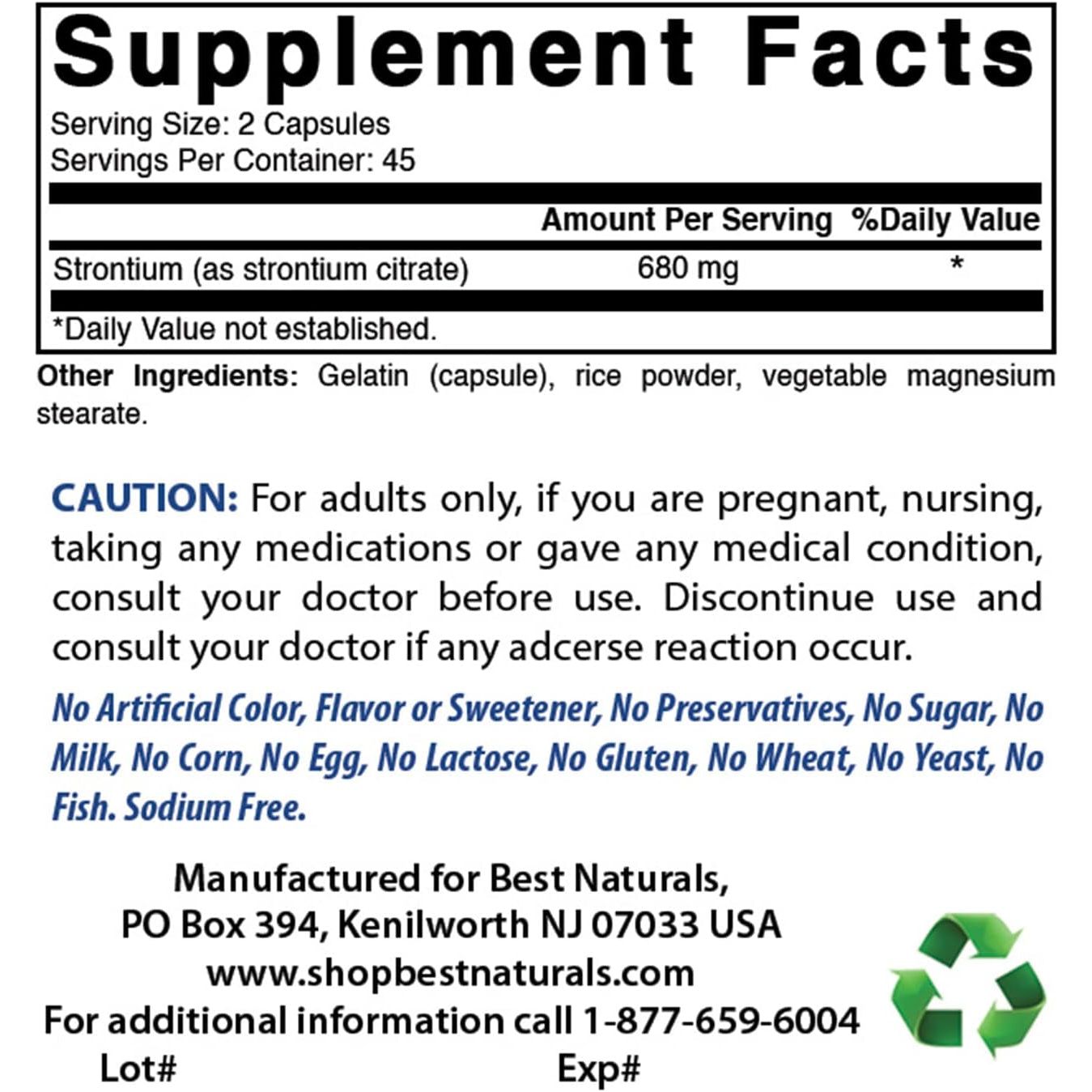 Best Naturals Strontium Bone Building Formula 680Mg/Serving 90 Capsules