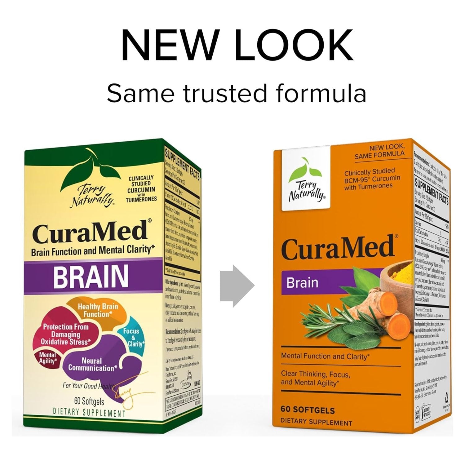 Terry Naturally Curamed Brain  with BCM-95 Curcumin, Vitamin D3, Rosemary & Sage - 30 Servings