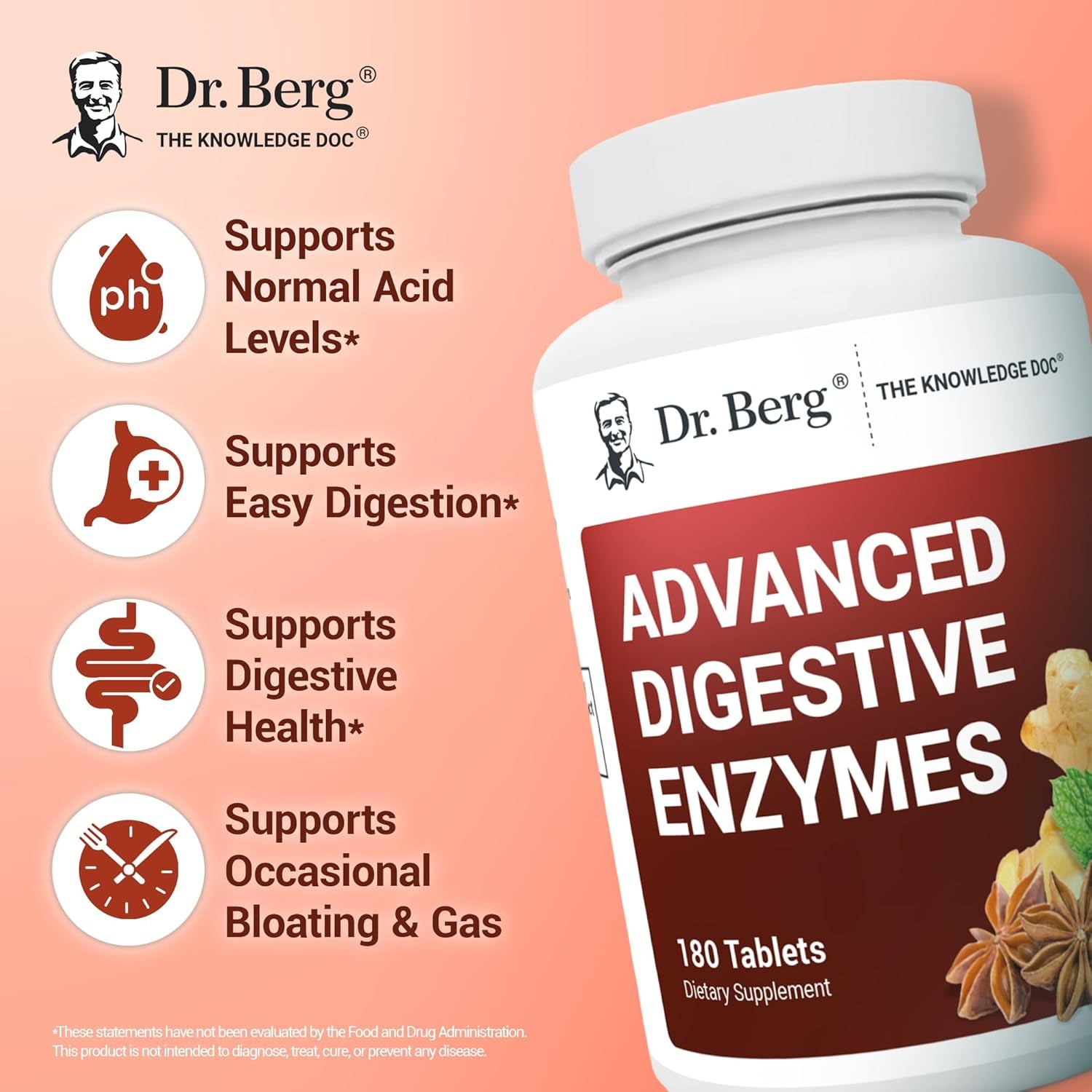 Dr. Berg Advanced Digestive Enzymes with Apple Cider Vinegar - 180 Tablets
