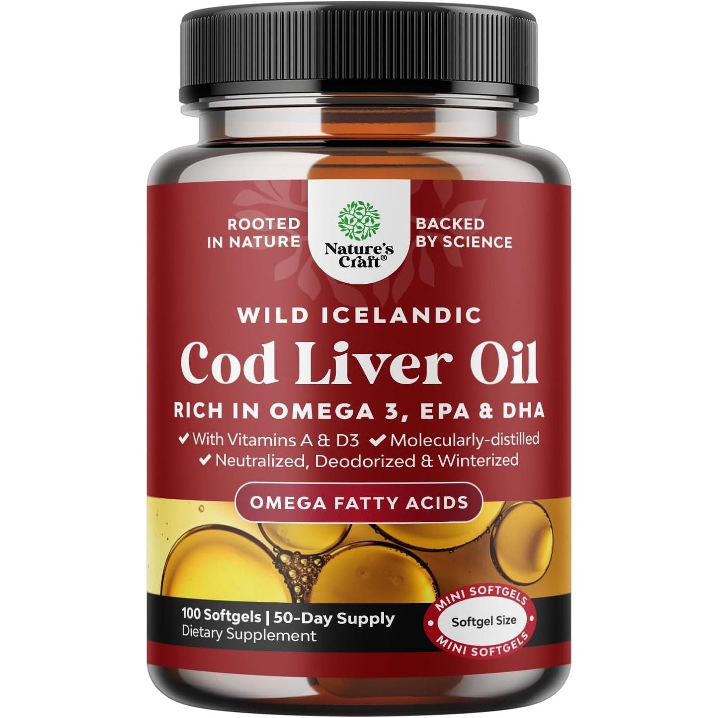 Icelandic Cod Liver Oil Softgels - Wild Caught EPA DHA Omega 3 Fish Oil 1000Mg per Serving
