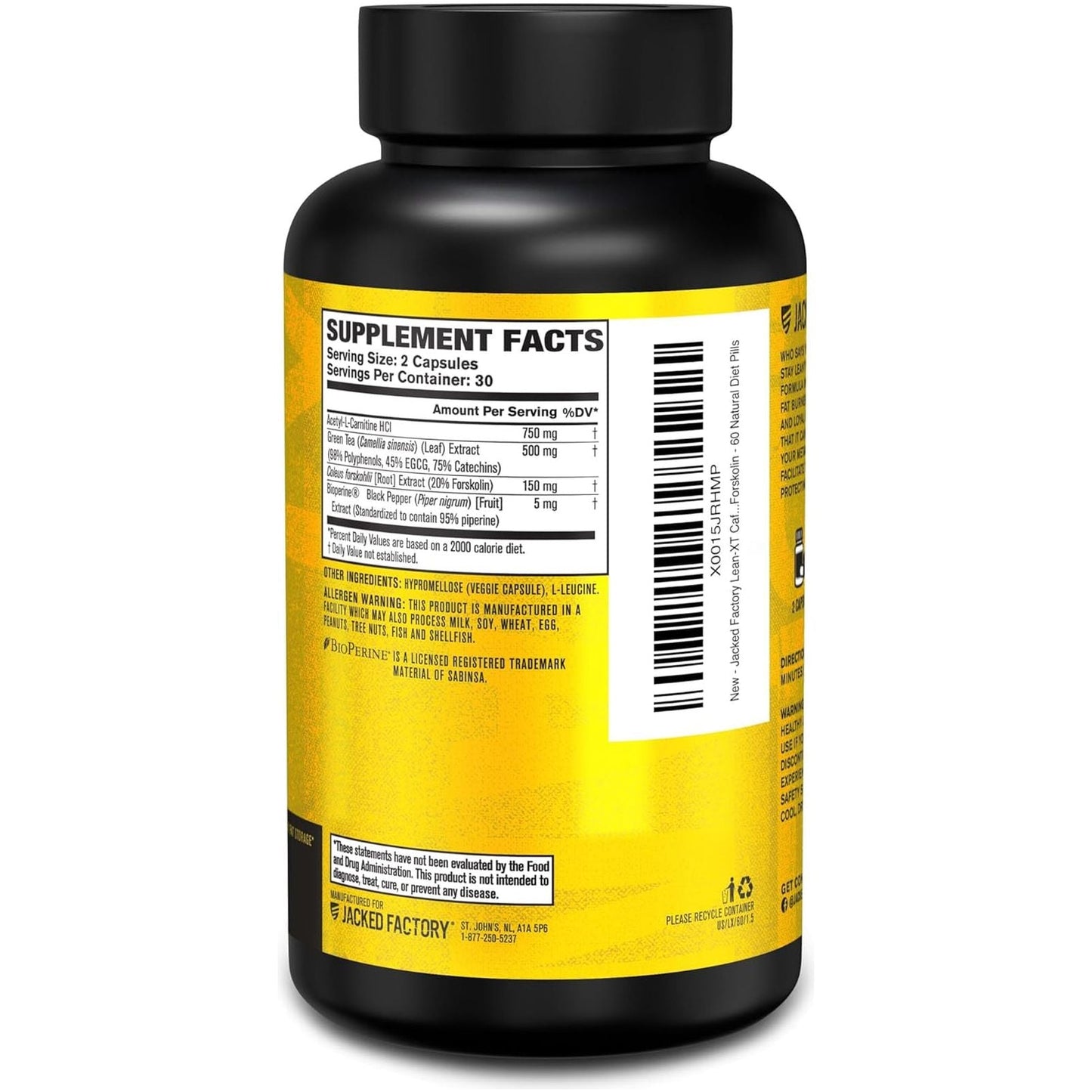 Jacked Factory Lean-Xt Caffeine Free Fat Burner - Non Stim Weight Loss Supplement 60Pills