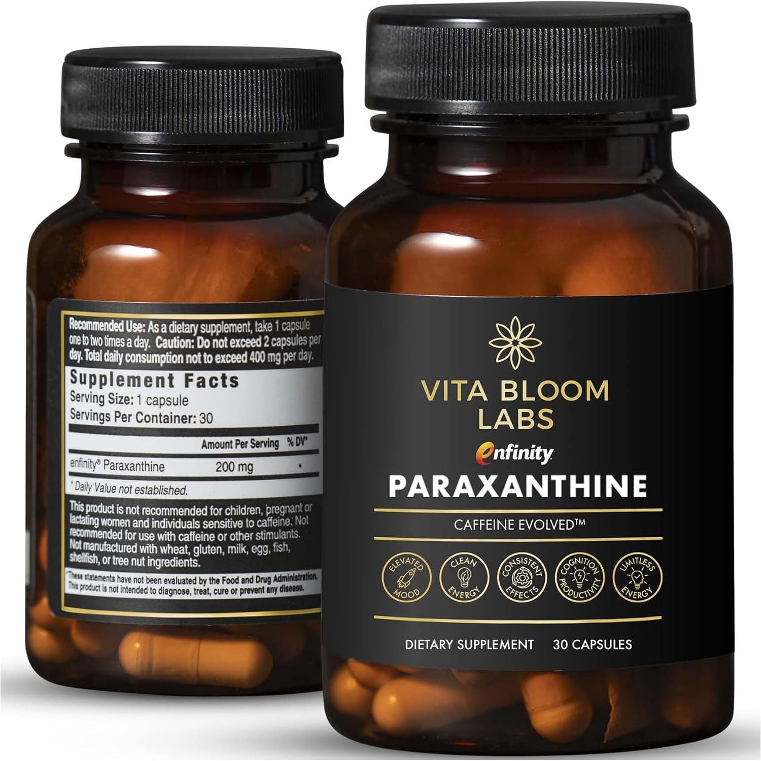 Enfinity Paraxanthine Capsules, Clean Energy & Focus, Caffeine Alternative | 200 Mg 30 Capsules