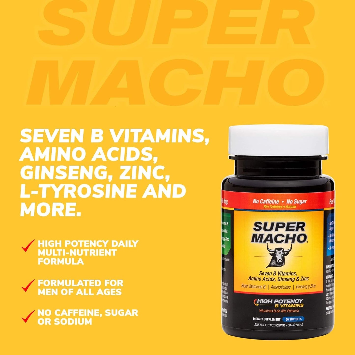High Potency B Vitamins and Amino Acids, Fuel for Today'S Active Men, No Caffeine, No Sugar, Made in USA,50 Softgels