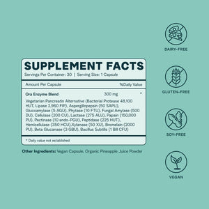 Ora Organic Multi-Enzyme Supplement for Digestion with Probiotics for Gut Health, Bloating, Constipation and Gas Relief - 30 Capsules