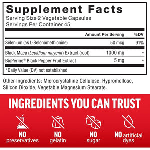 FORCE FACTOR Black Maca Root 1000Mg, Vitality Supplement for Men 90 Capsules