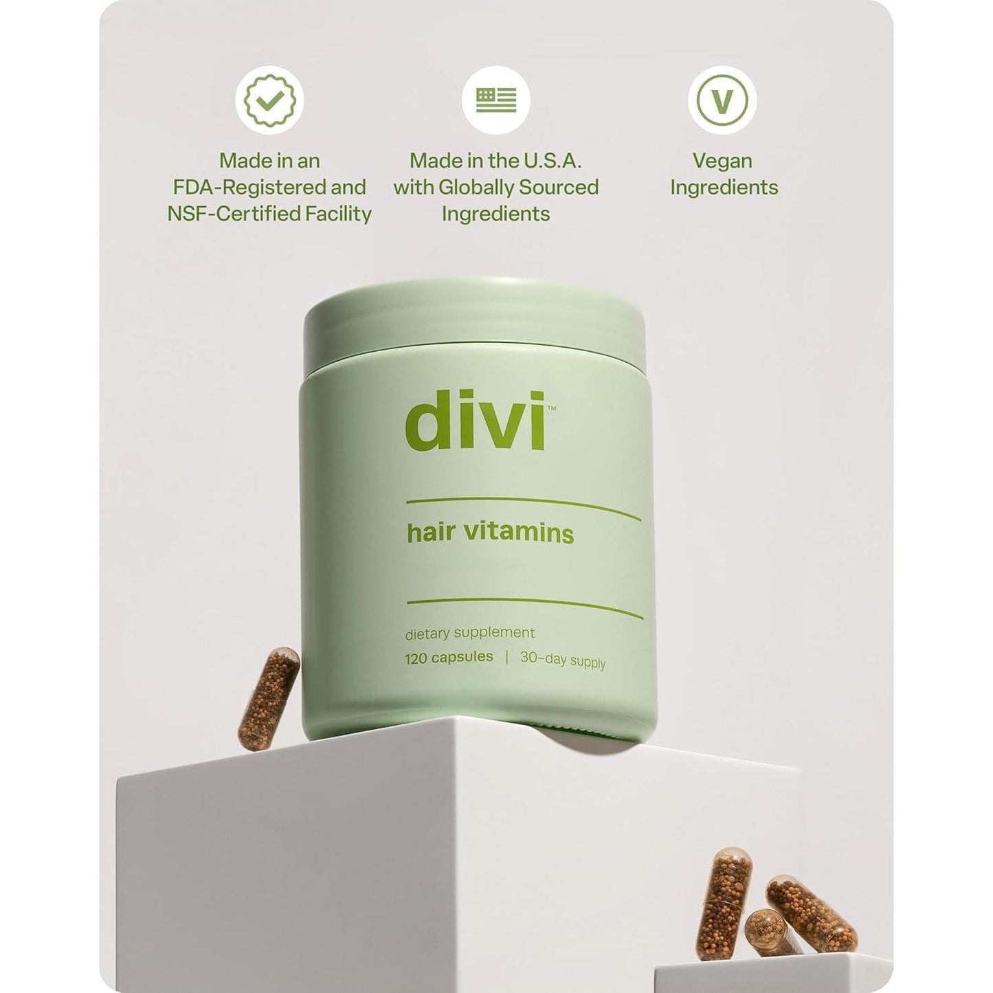 Divi Hair Vitamins  - Made with Clean and Science-Backed Ingredients to Nourish Hair & Scalp - 120 Count