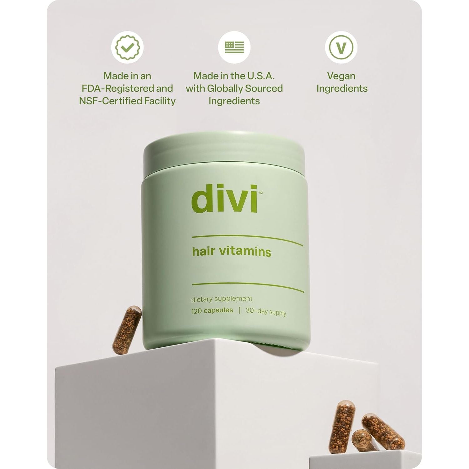 Divi Hair Vitamins  - Made with Clean and Science-Backed Ingredients to Nourish Hair & Scalp - 120 Count