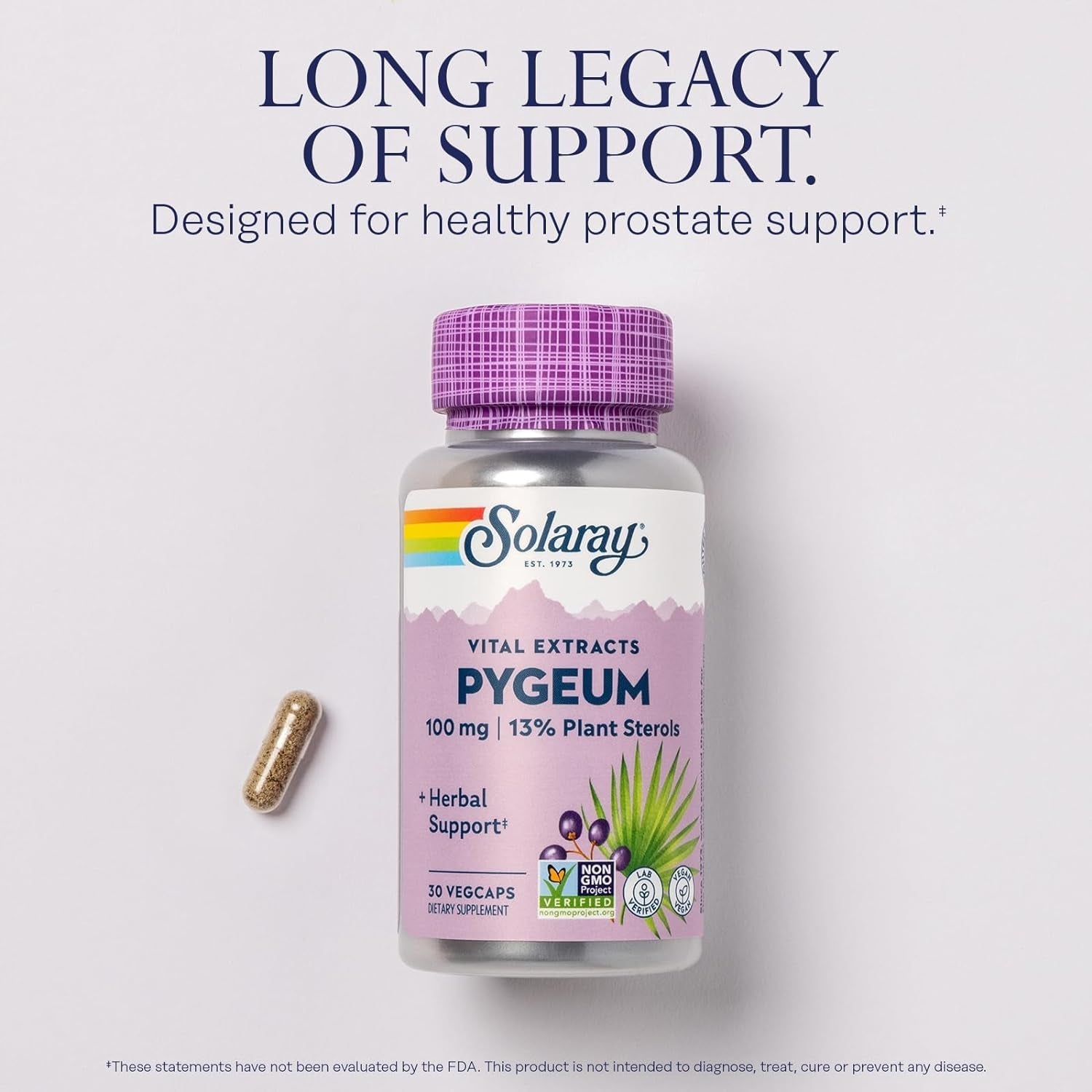 SOLARAY Pygeum Bark Extract for Healthy Prostate Support, 30 Servings