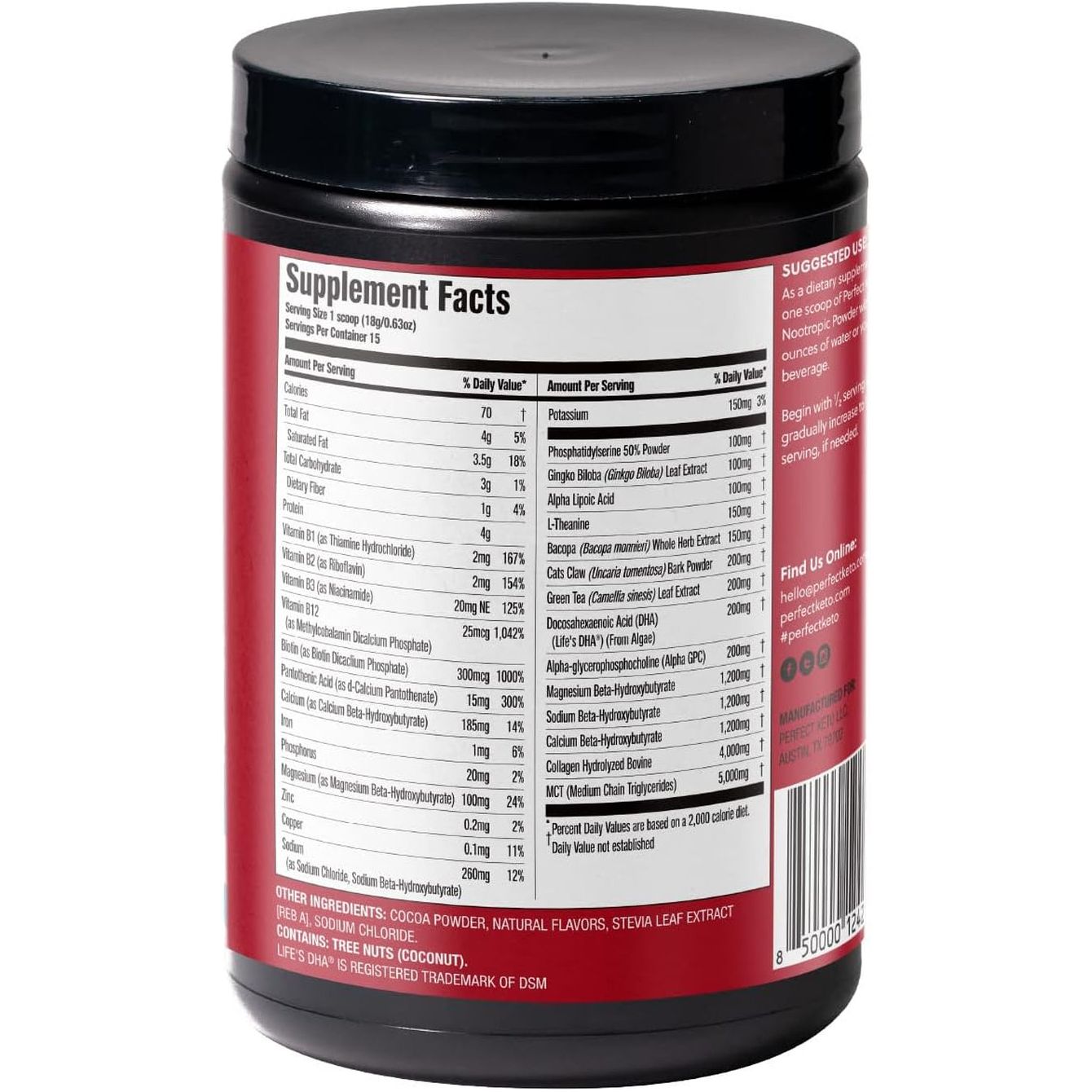 Perfect Keto Nootropic Brain Support, Caffeine Free Focus and Energy Supplement 15 Servings