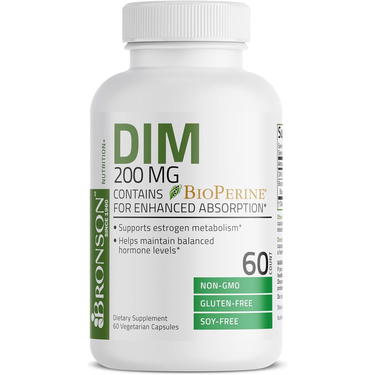 Bronson DIM 200 MG Supplement with Bioperine for Enhanced Absorption, Estrogen Metabolism & Maintains Balanced Hormone Levels, 60 Capsules