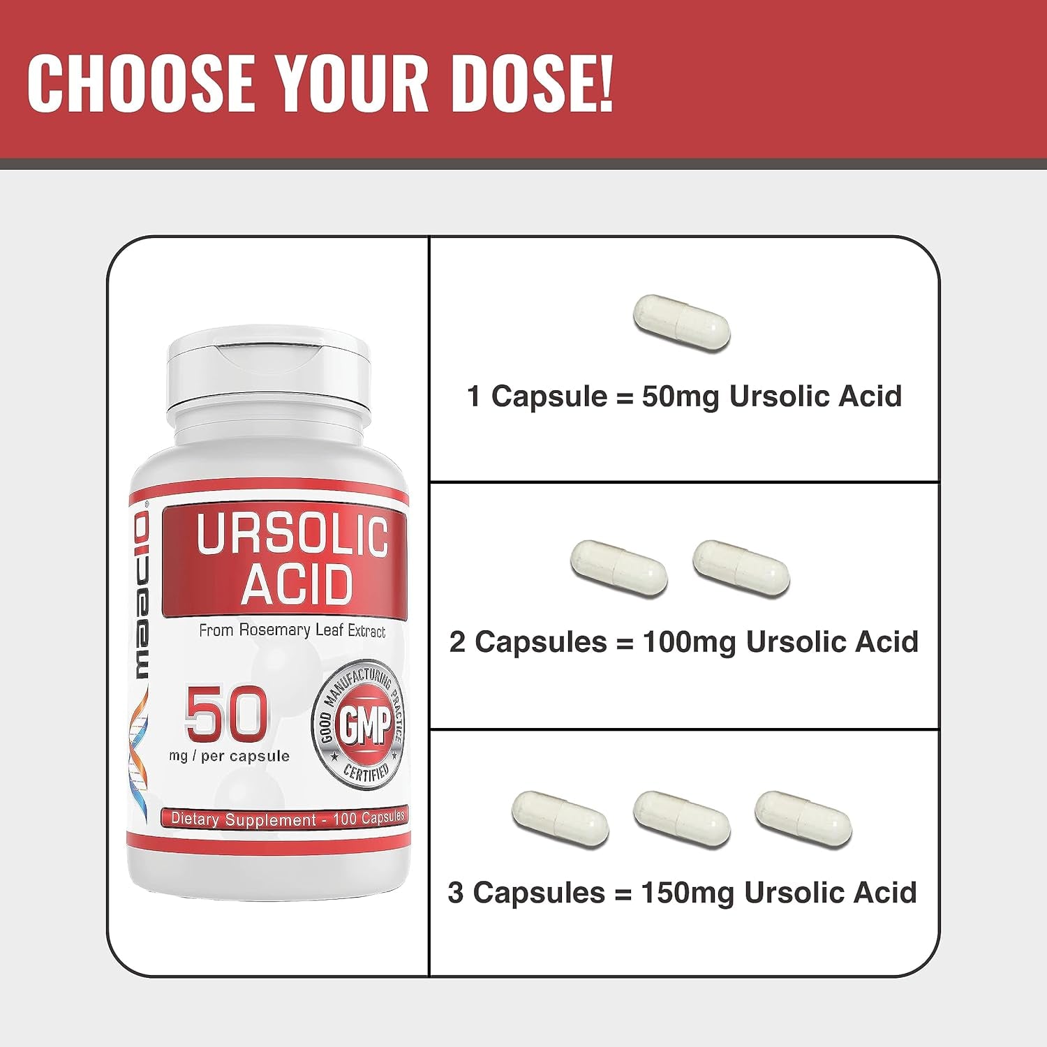 MAAC10 Ursolic Acid 50Mg | Sourced from Rosemary Extract | AMPK & Sirtuin Activator (100 Capsules) 