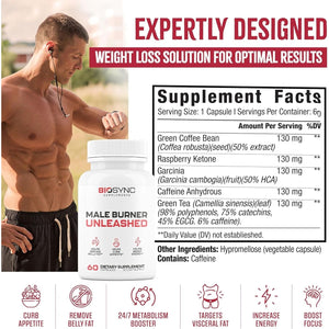 Biosync - Male Burner UNLEASHED | Fat Burner for Men Weight Loss Pills 60 Capsules