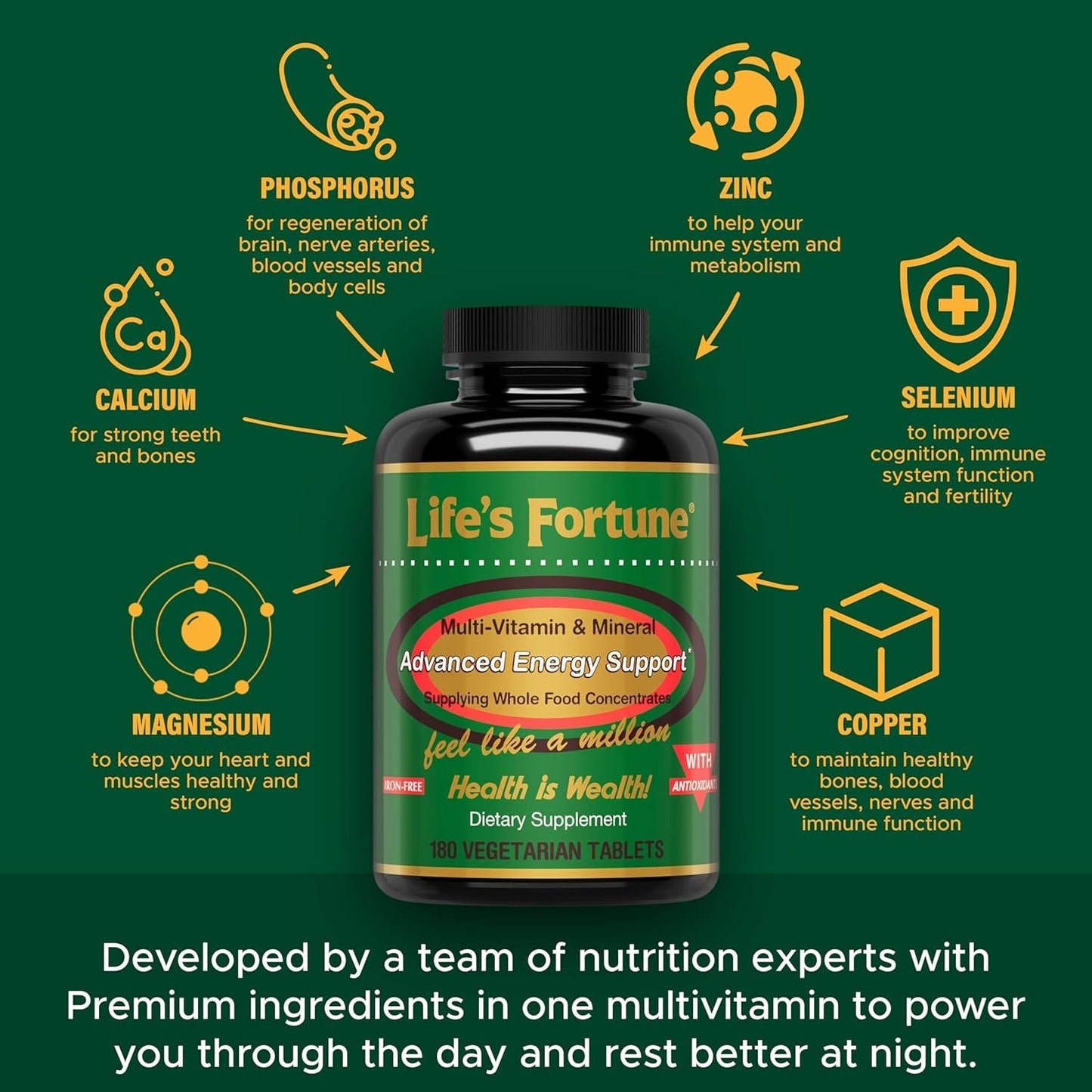 Life'S Fortune Multivitamin All Natural Energy Source Supplying Whole Food Concentrates, Antioxidants, Amino Acids, Enzymes, Trace Minerals & More (180 Count)