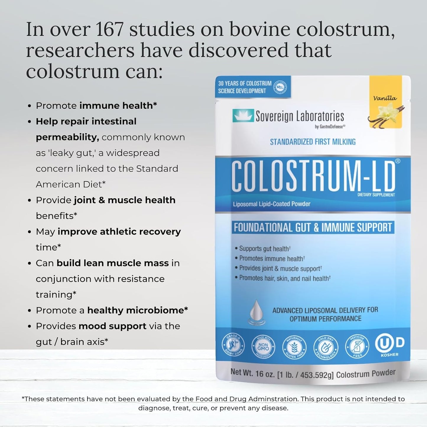 Colostrum-Ld Liposomal Delivery by Sovereign Laboratories - 16Oz Vanilla (90 Servings)